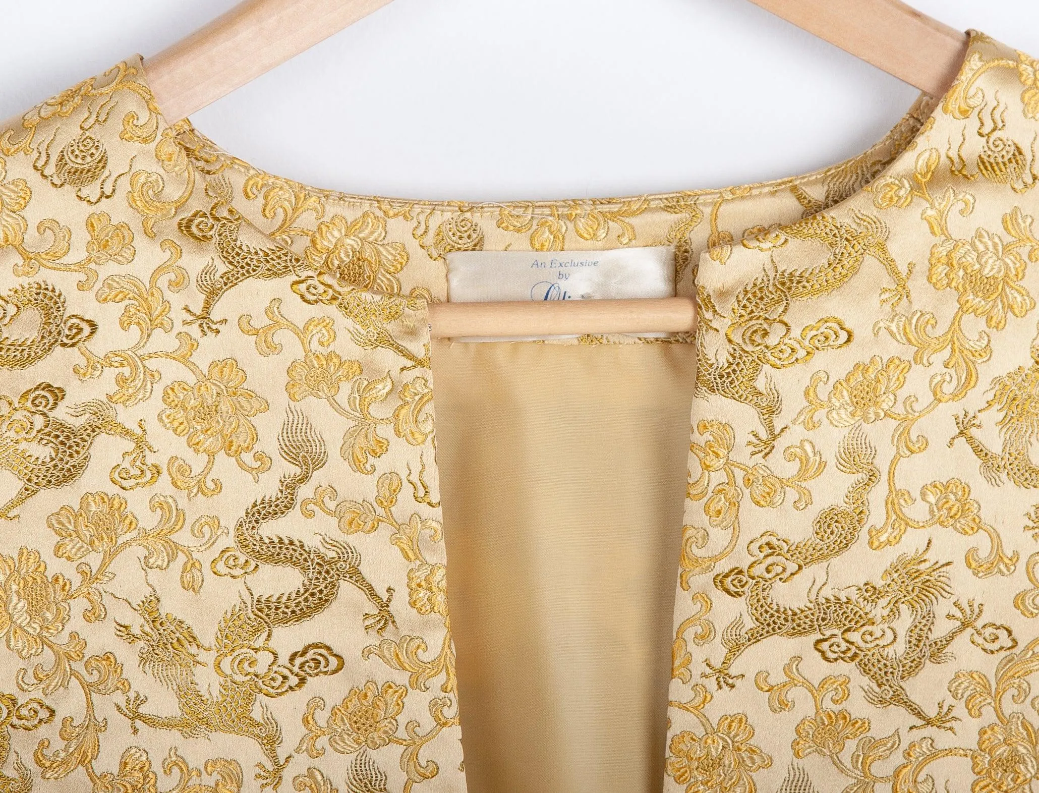 Olivia Designer Dressmaker Gold Chinese Silk Dragon Print Jacket