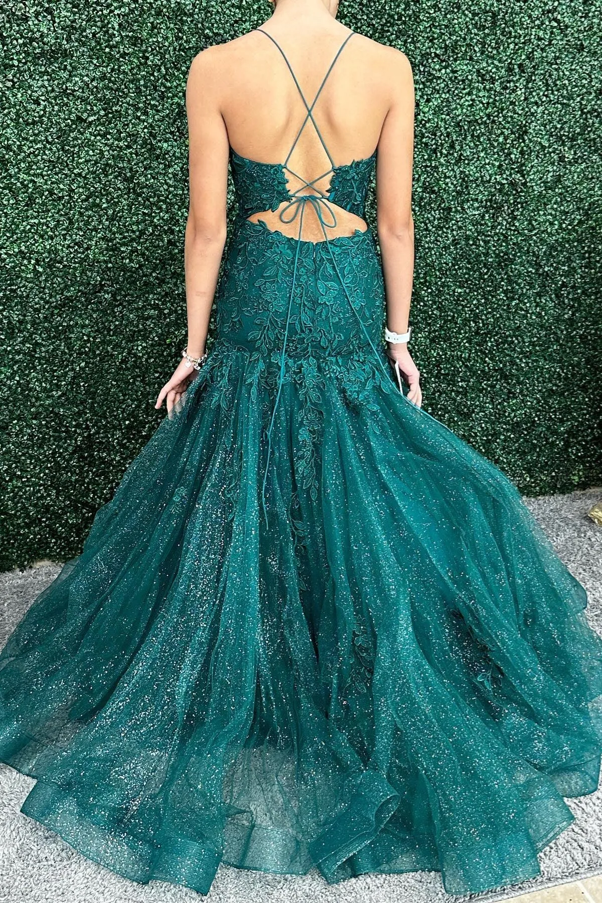 Open Back Mermaid Green Lace Long Prom Dress, Mermaid Green Formal Evening Dress, Green Lace Ball Gown A1814