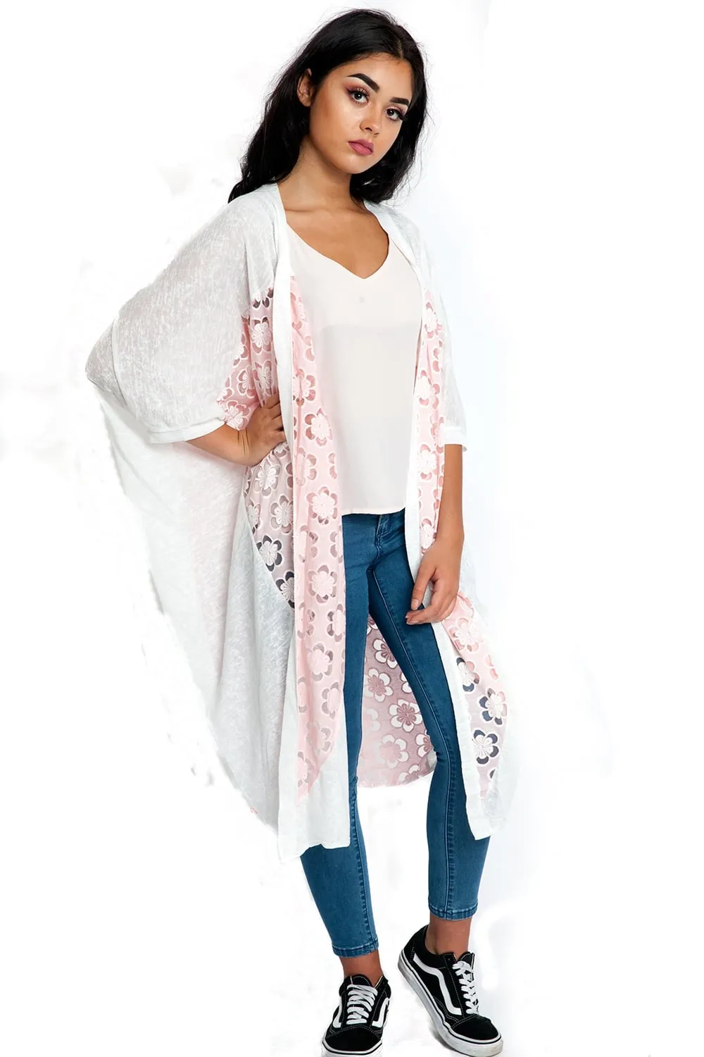 Oversized Lace Insert Batwing Cardigan Jacket