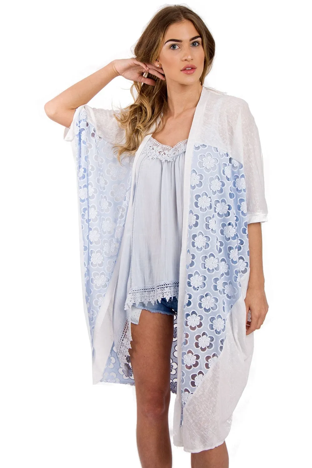 Oversized Lace Insert Batwing Cardigan Jacket