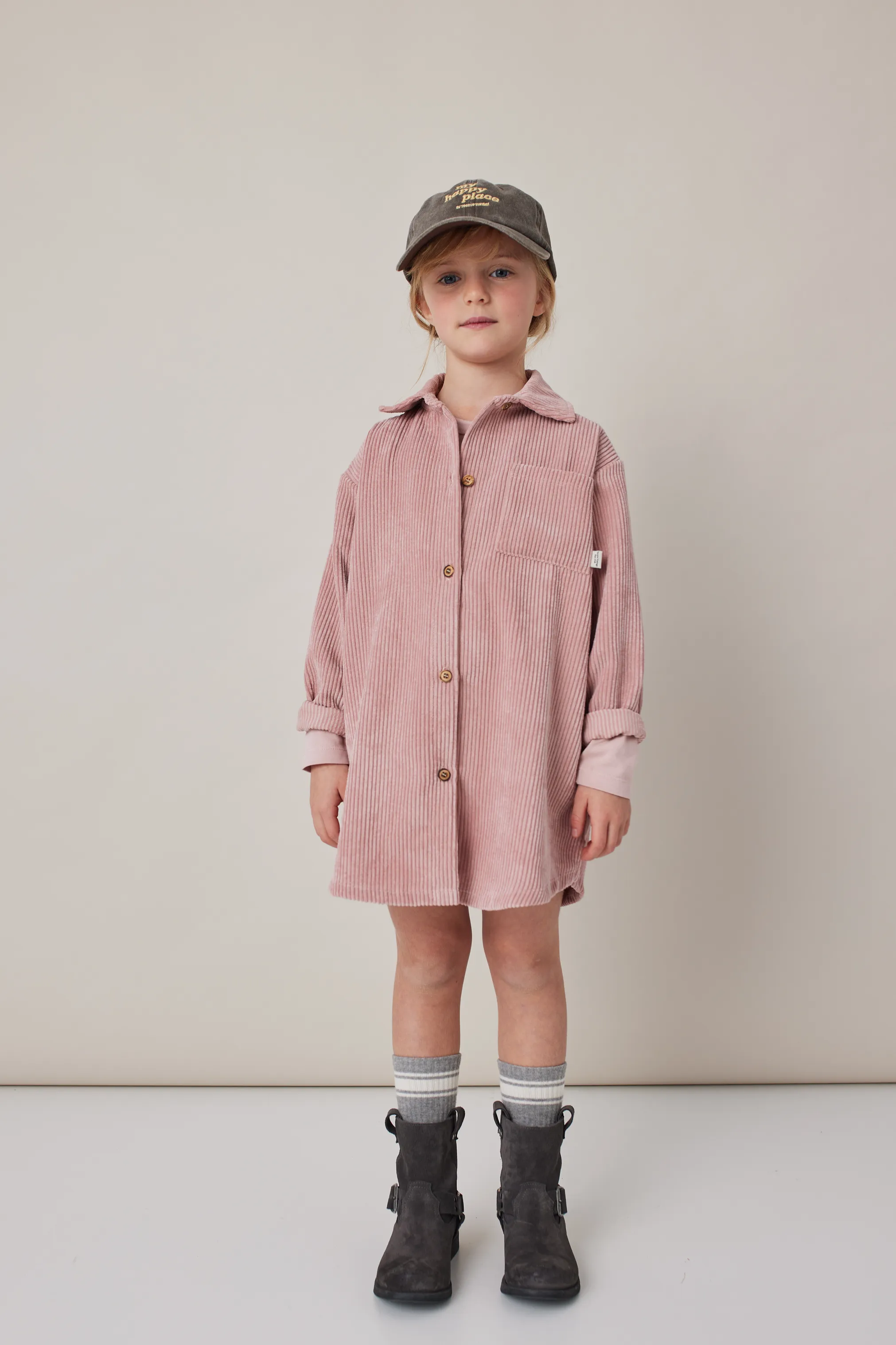 Pink Corduroy Shirt Dress