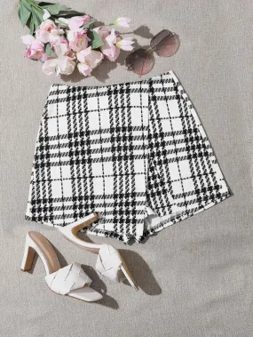 Plaid Asymmetrical Skort