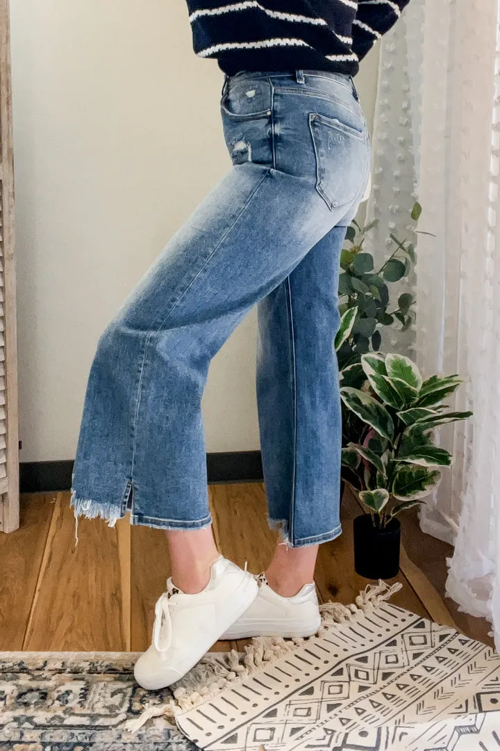 PLUS Frayed Hem Wide Leg Jeans