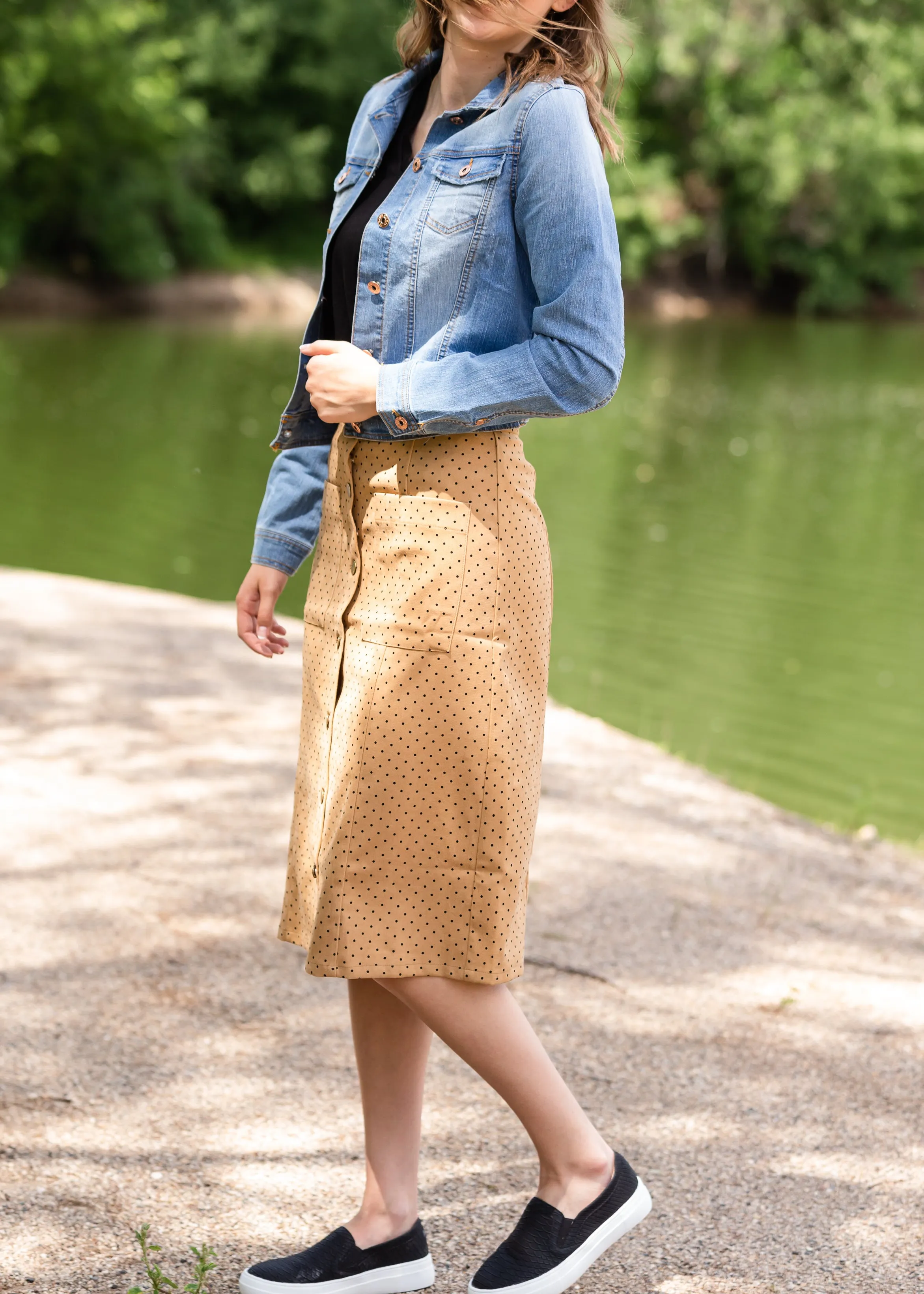 Polka Dot Button Up Midi Skirt - FINAL SALE