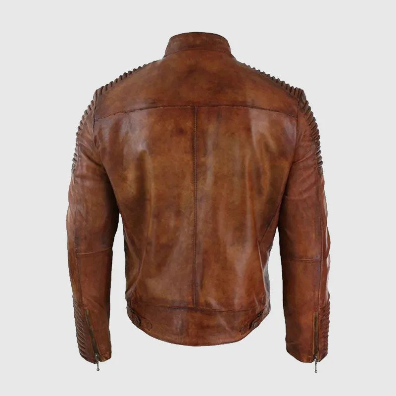 Premium Quality Men's Cafe Racer Vintage Distressed Brown Leather Jacket