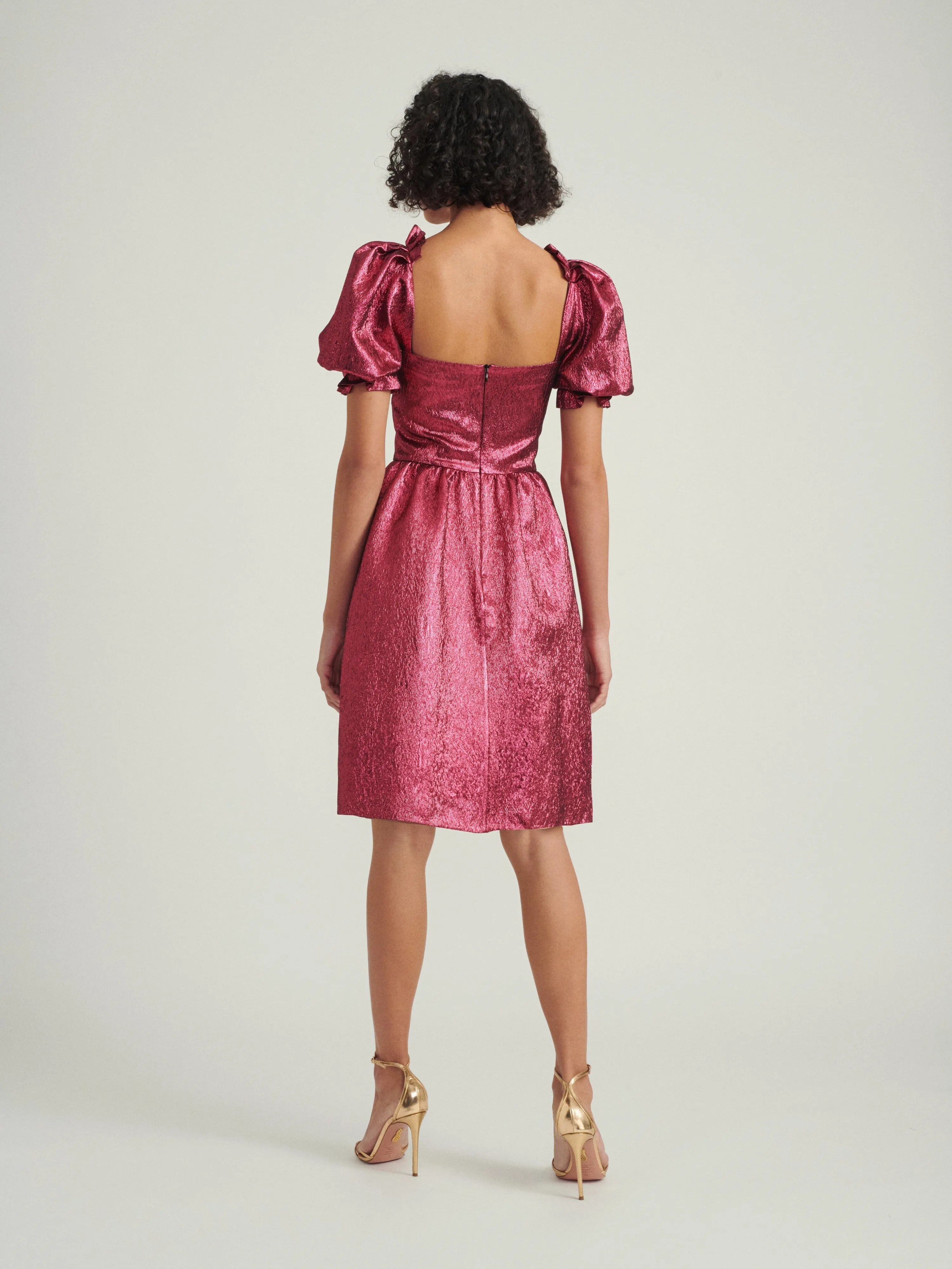 Rachel D Knee Dress in Metallic Pink