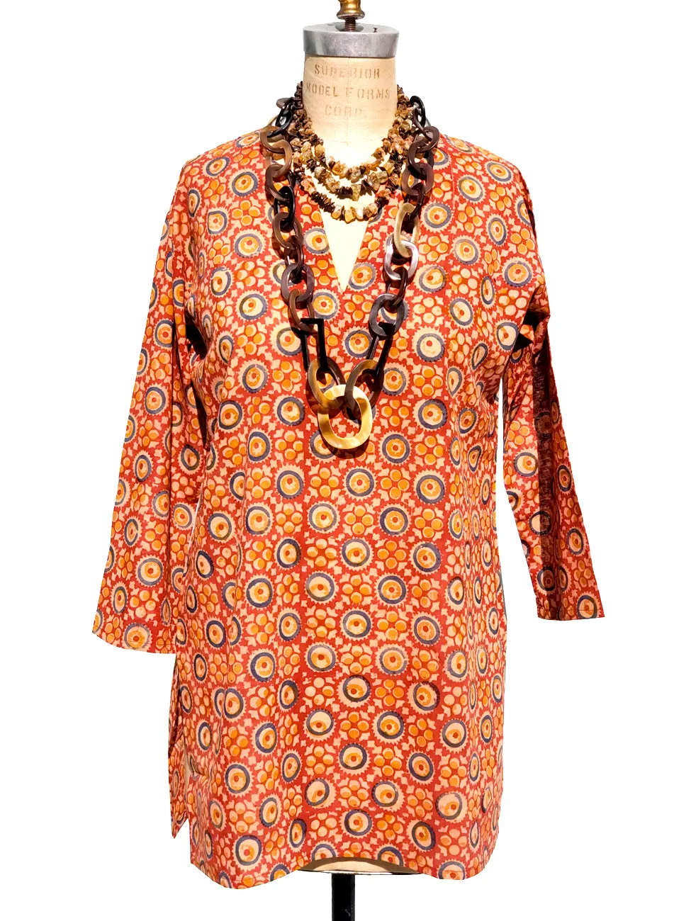 Raja Cotton Tunic Medallion Block Red