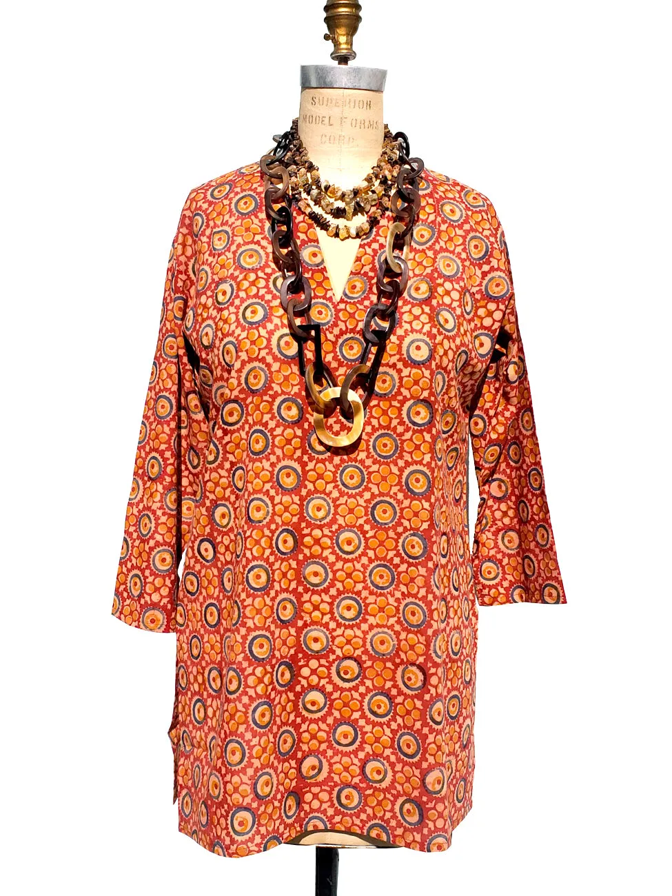 Raja Cotton Tunic Medallion Block Red