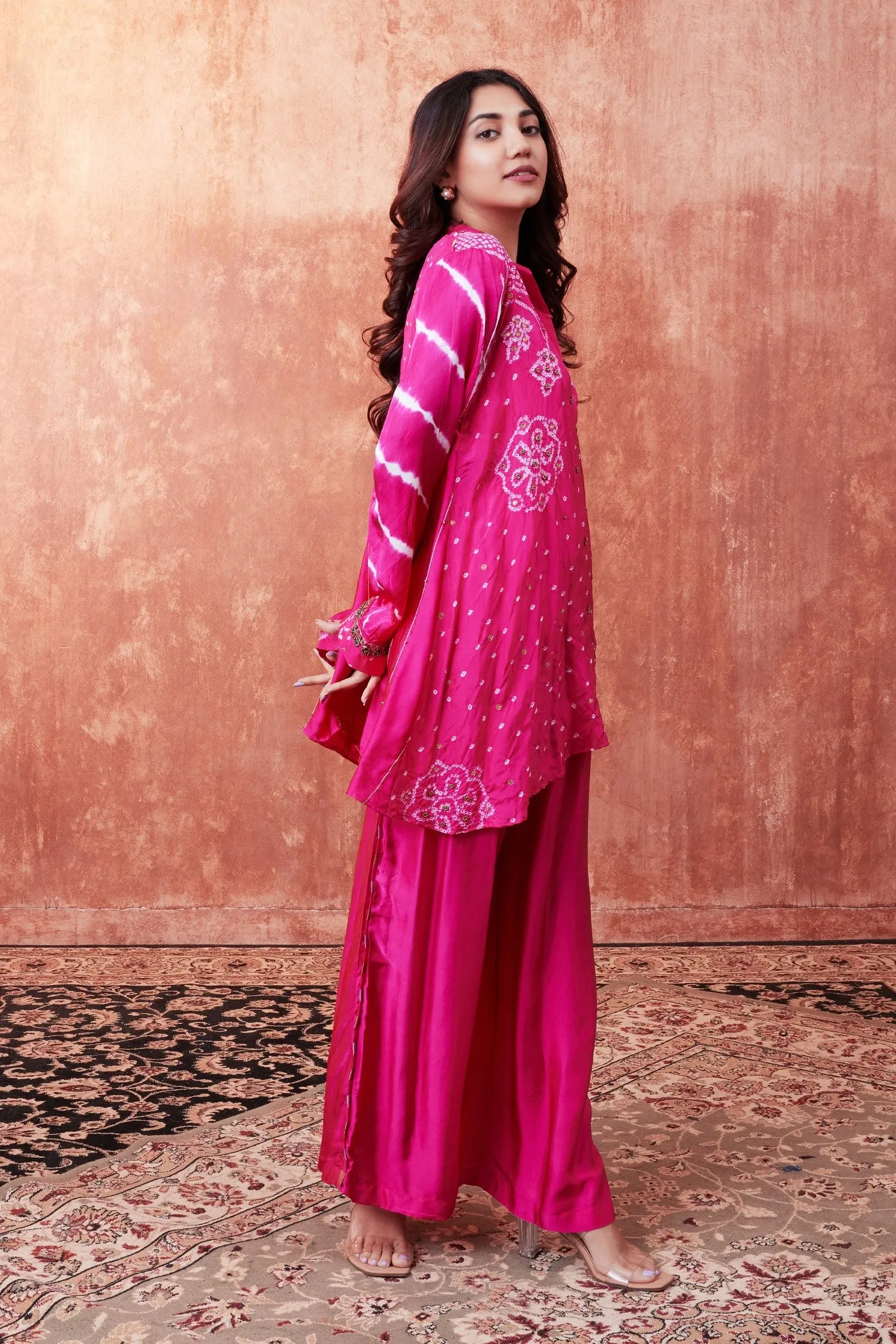 Rani Pink Bandhej Tie Dyed Palazzo Set