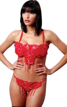 Red Camisole and Open Crotch G-String Set - OS