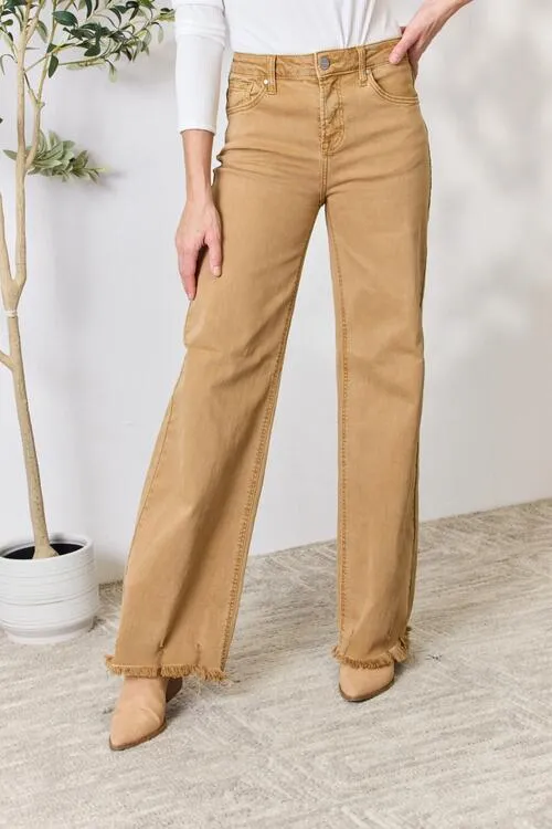 RISEN Fringe Hem Wide Leg Jeans