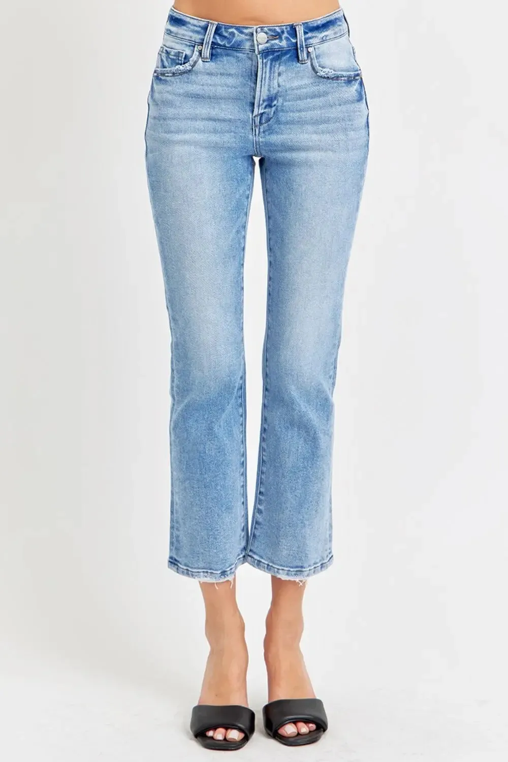 RISEN Full Size Low Rise Crop Slim Straight Jeans