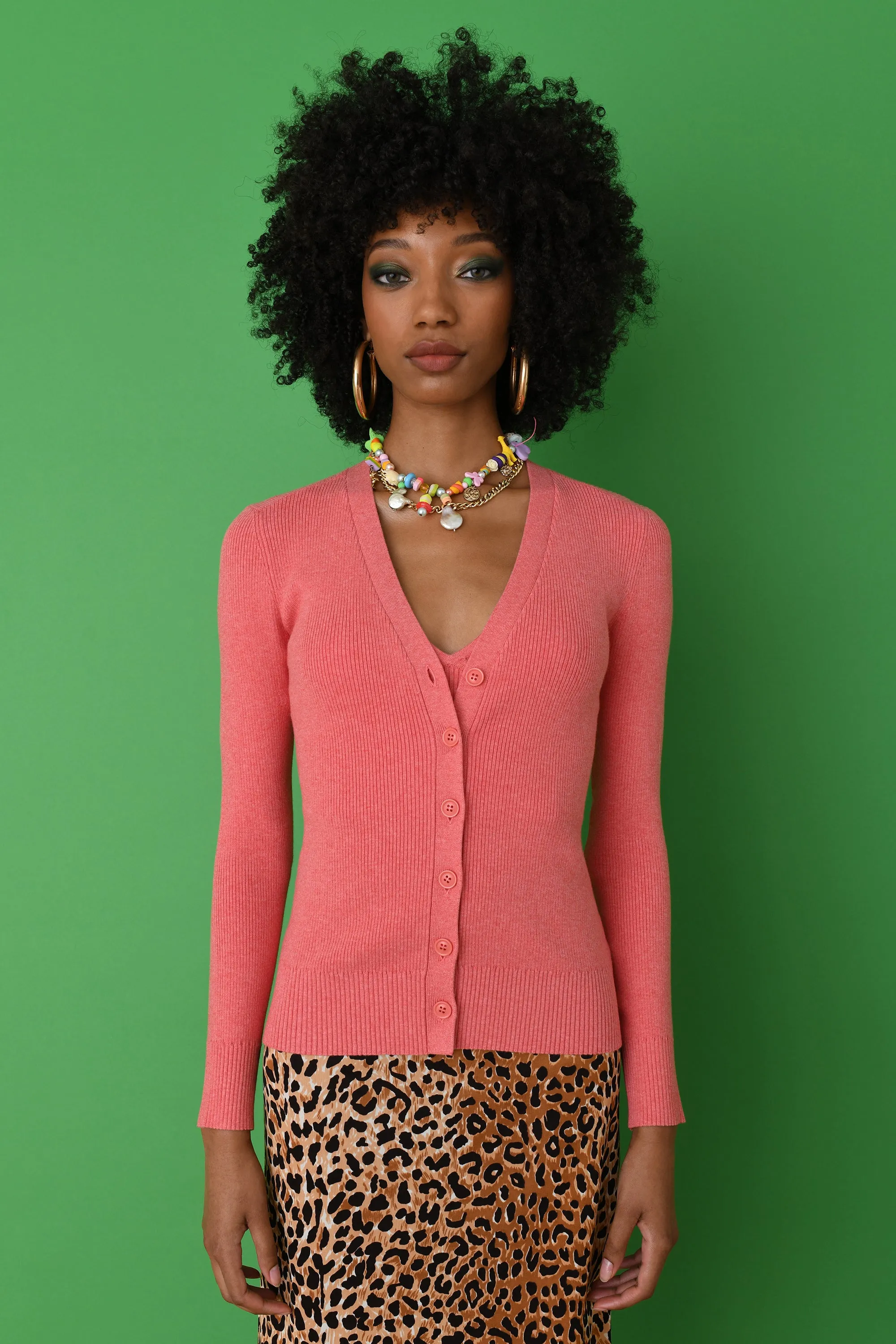 Rosanna Pink Ribbed Fitted Cardigan