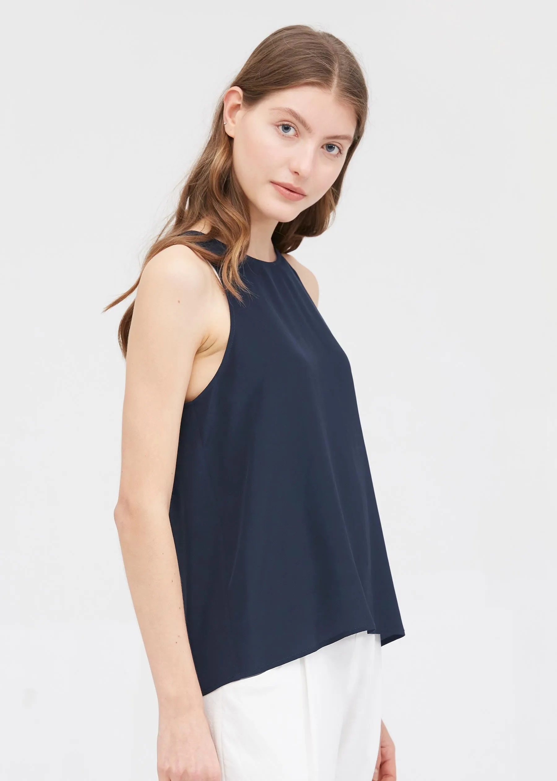 Round Neck Sleeveless Silk Camisole