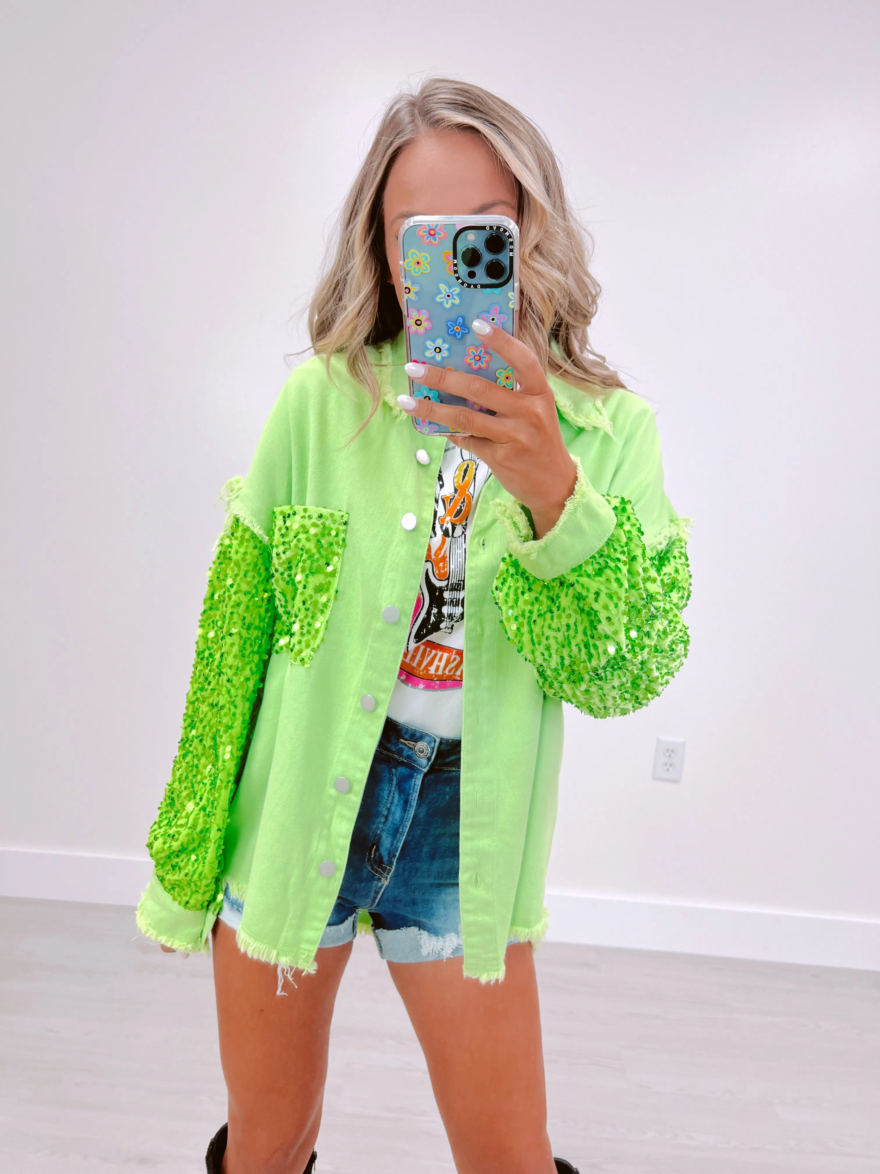 Selene Shimmering Shacket - Lime Green