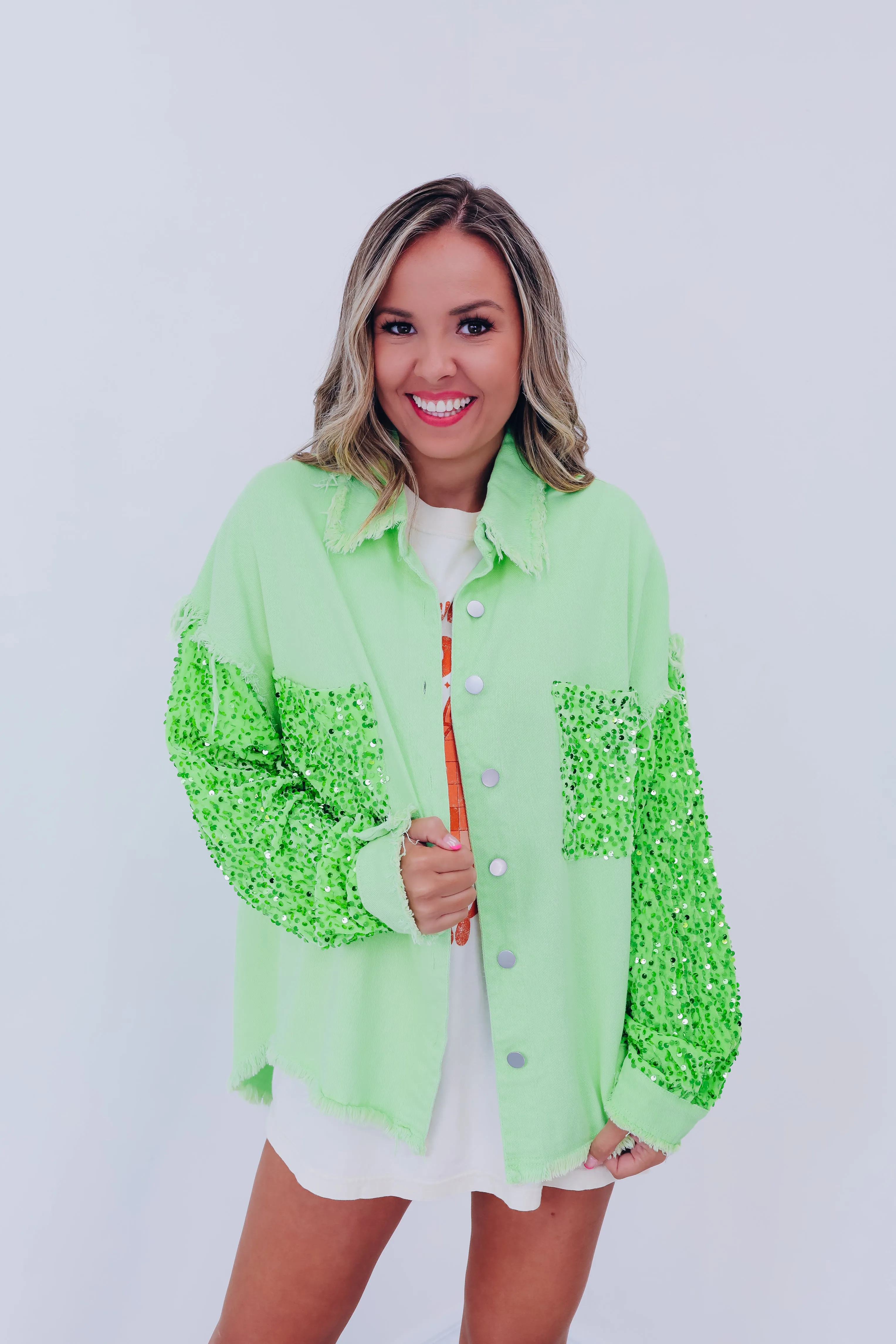 Selene Shimmering Shacket - Lime Green