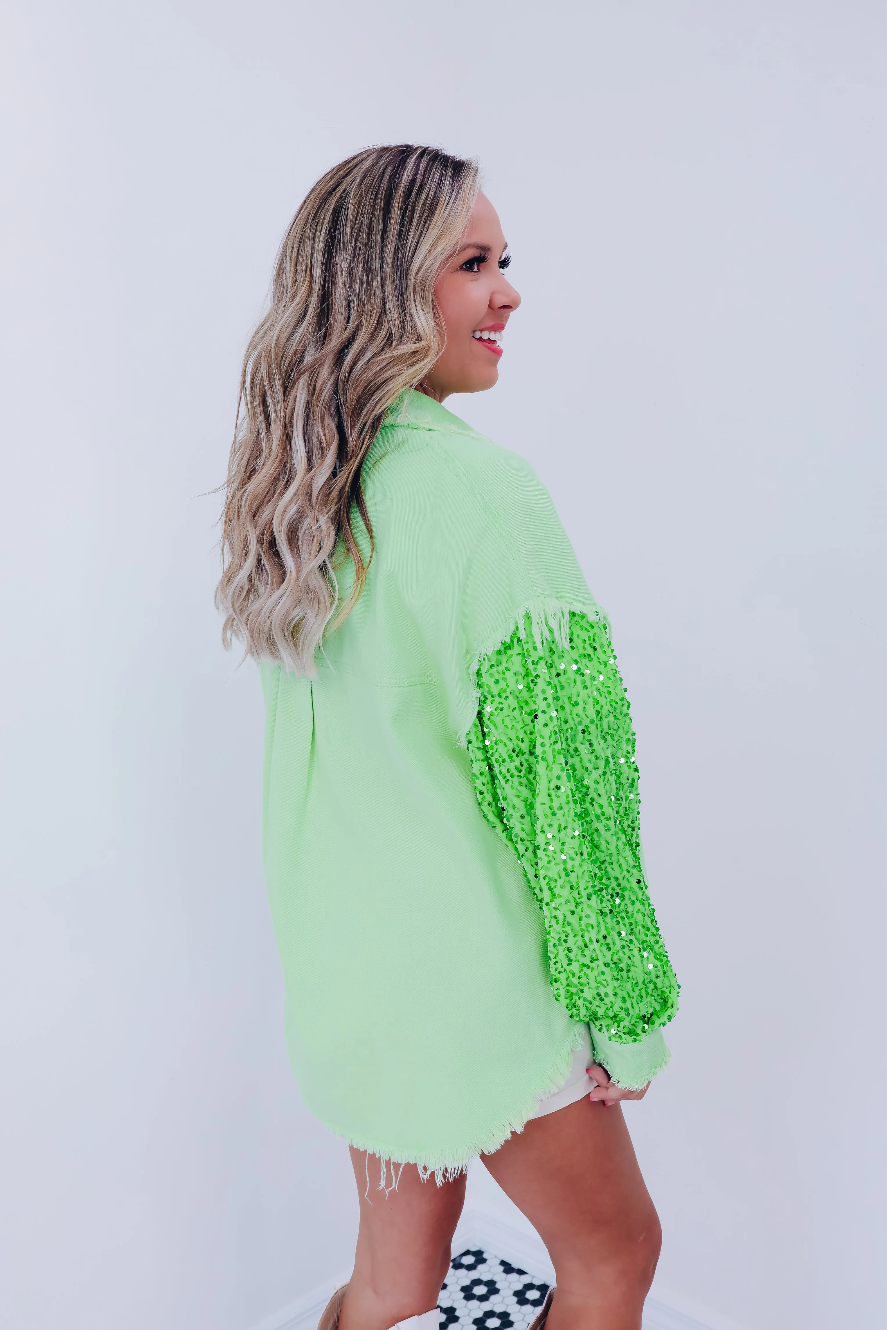 Selene Shimmering Shacket - Lime Green