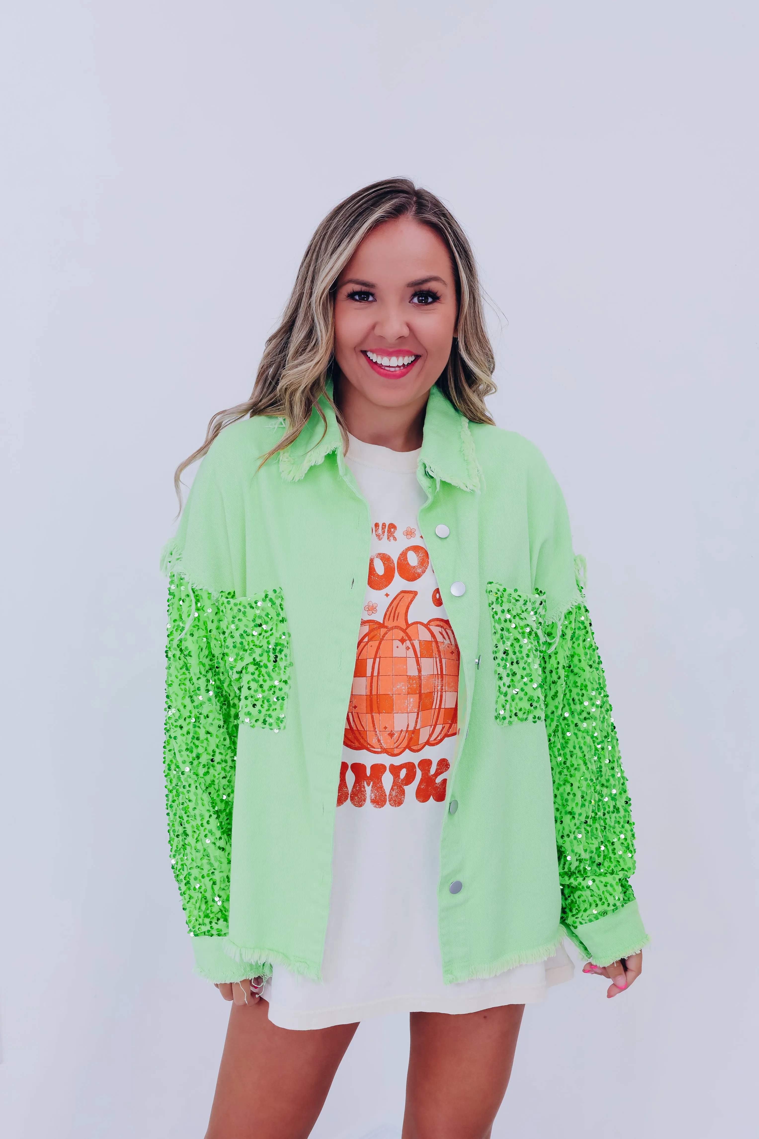 Selene Shimmering Shacket - Lime Green