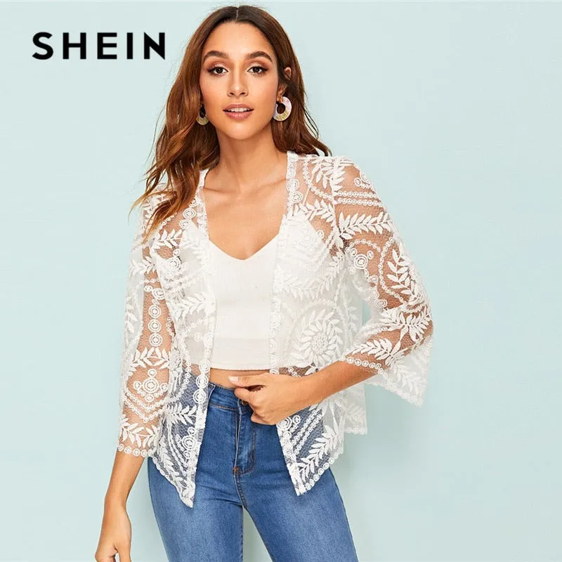 SHEIN Embroidered Longline Kimonos