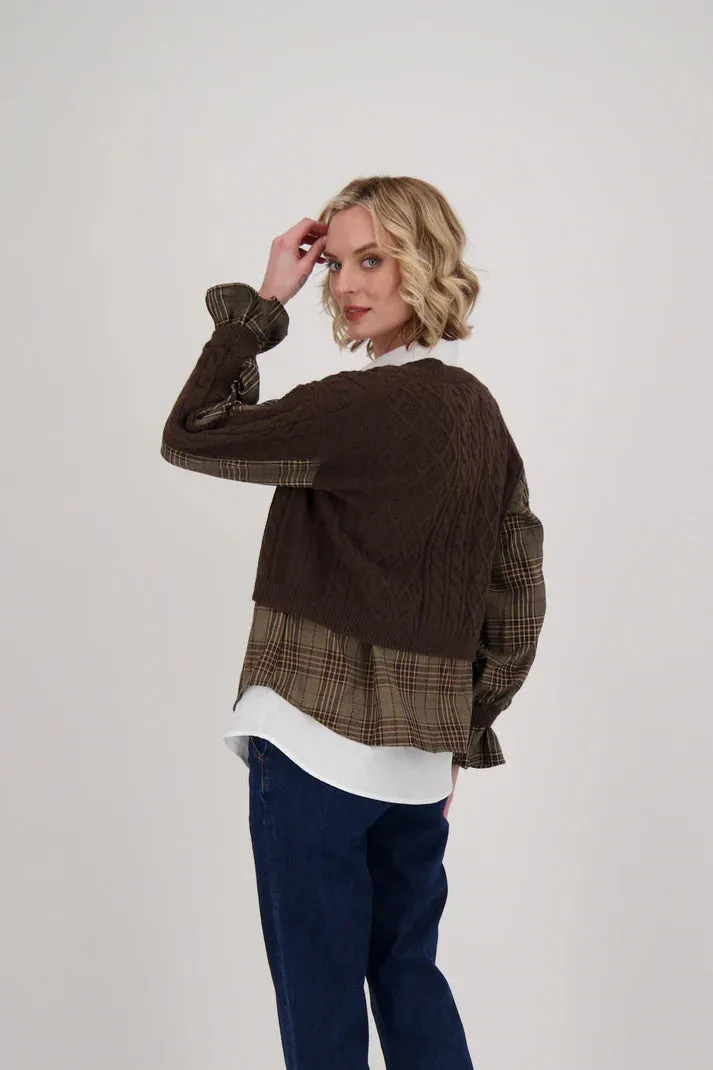 Shirt With Cable Knit Cardigan Topper