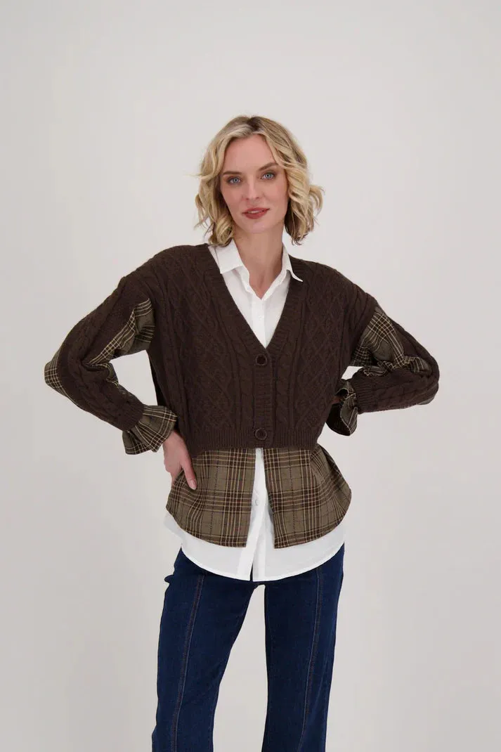 Shirt With Cable Knit Cardigan Topper