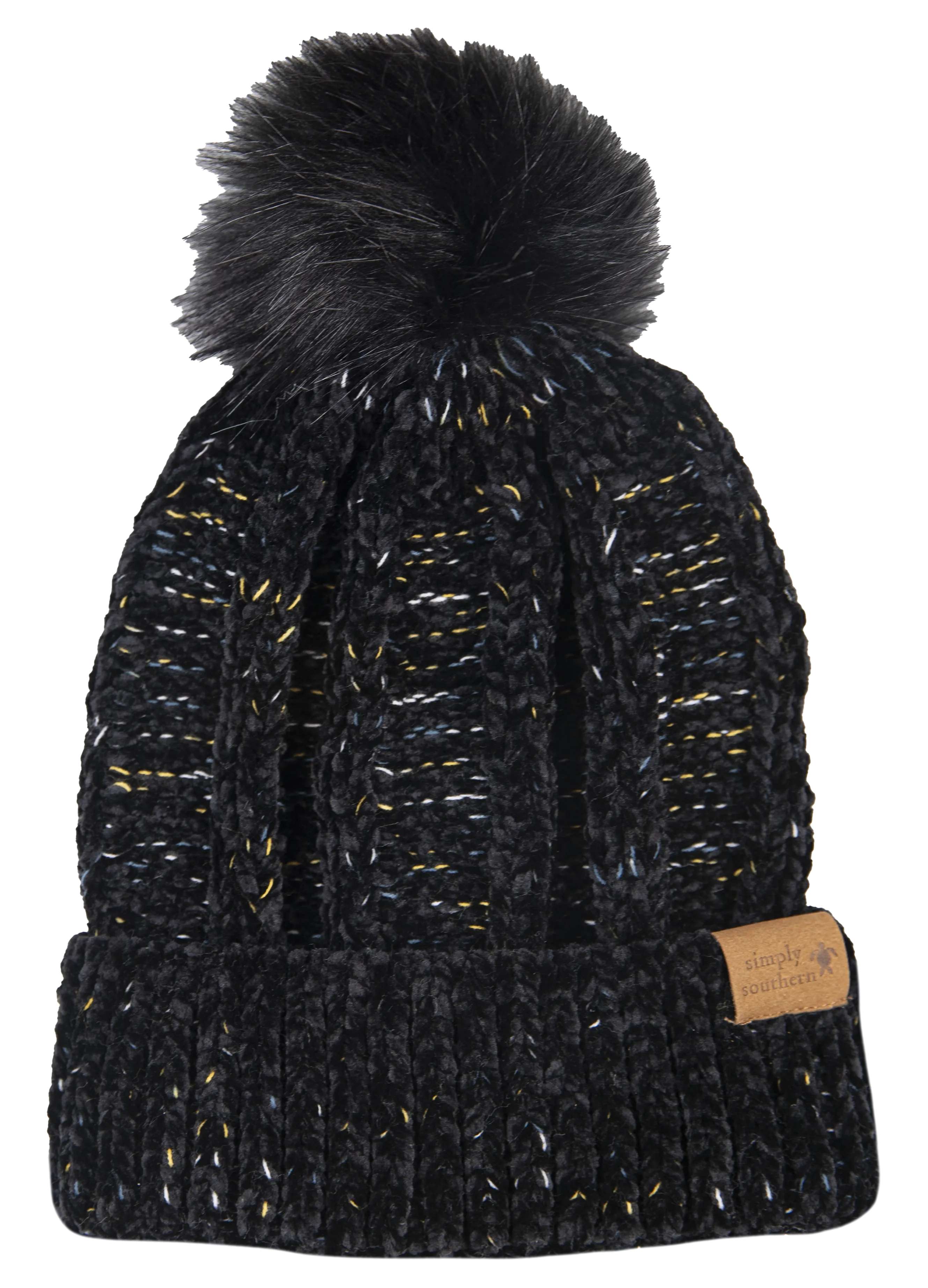 Simply Southern black chenille pom pom beanie