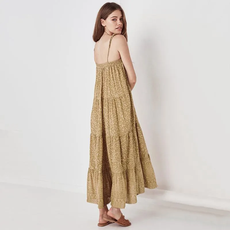 Sling Print Stitching Loose Long Dress