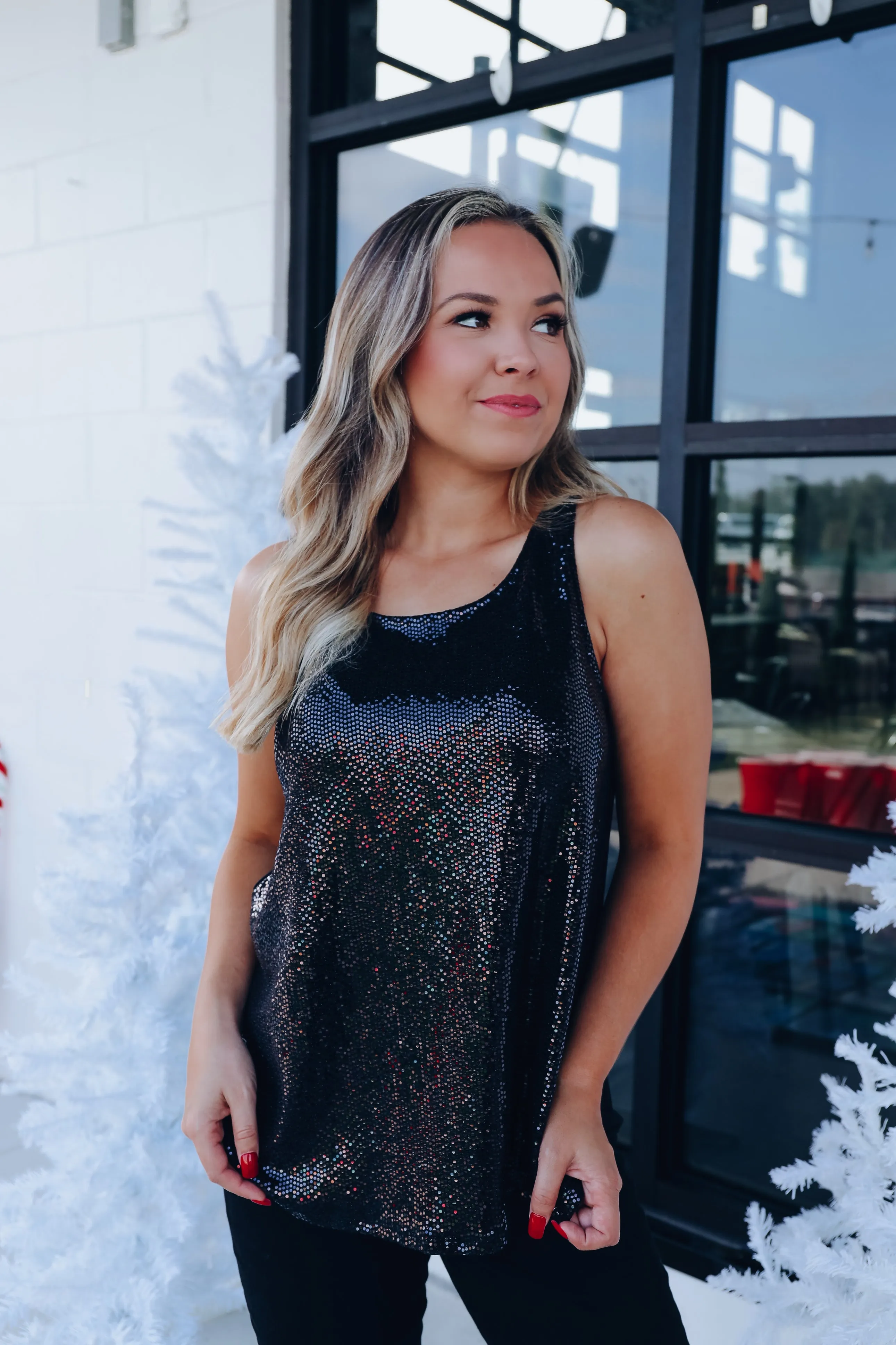 Splash Of Sparkly Sequin Tank Top - Black