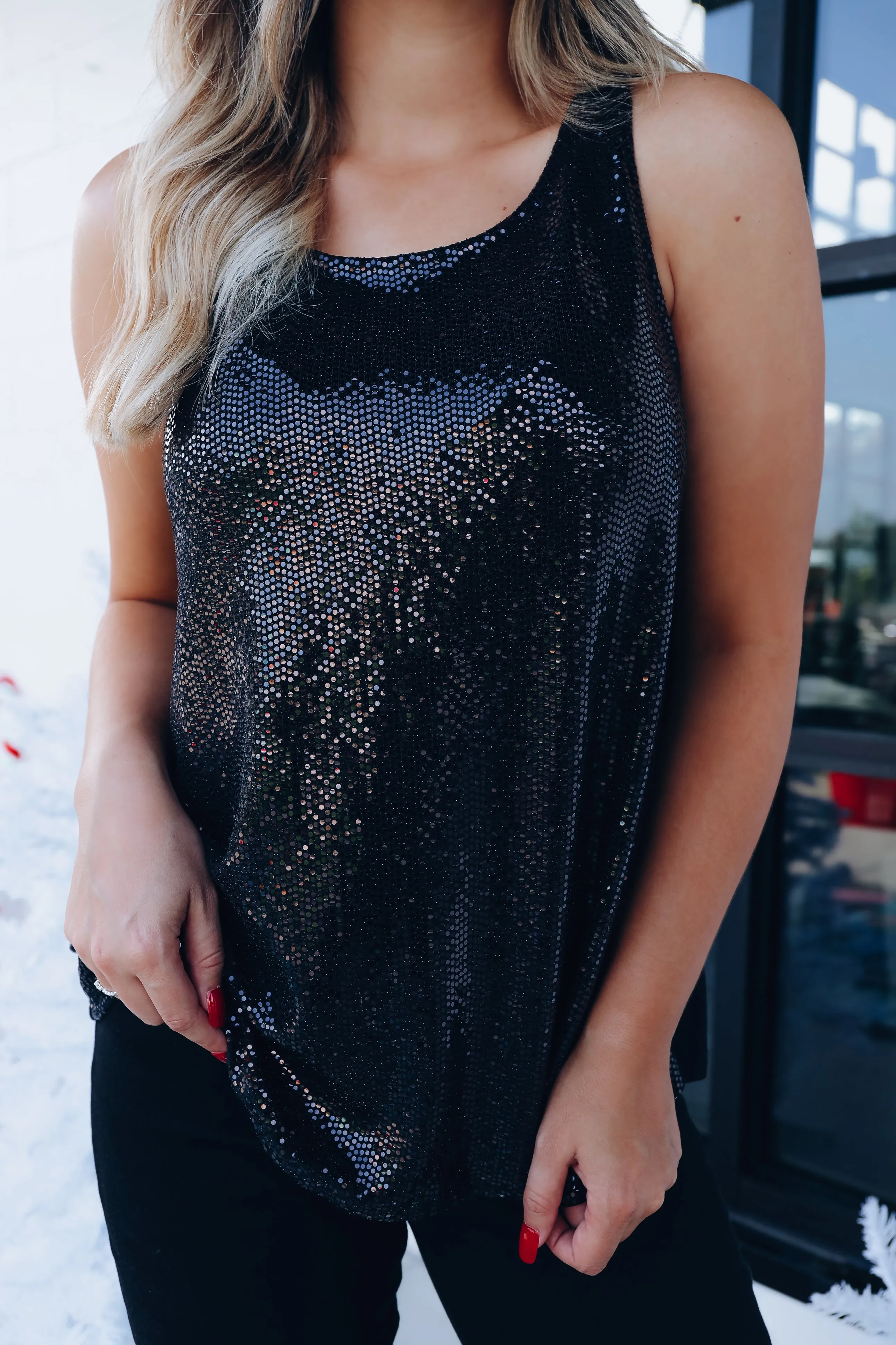 Splash Of Sparkly Sequin Tank Top - Black