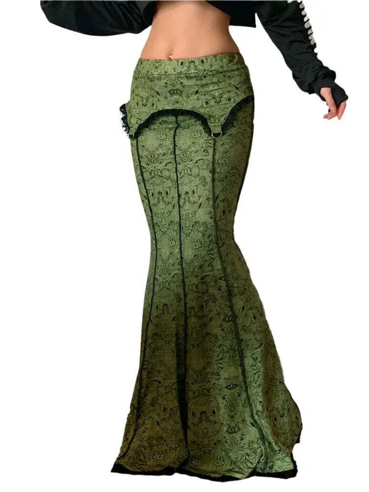 TEEK - Vintage Green Trumpet Long Skirt