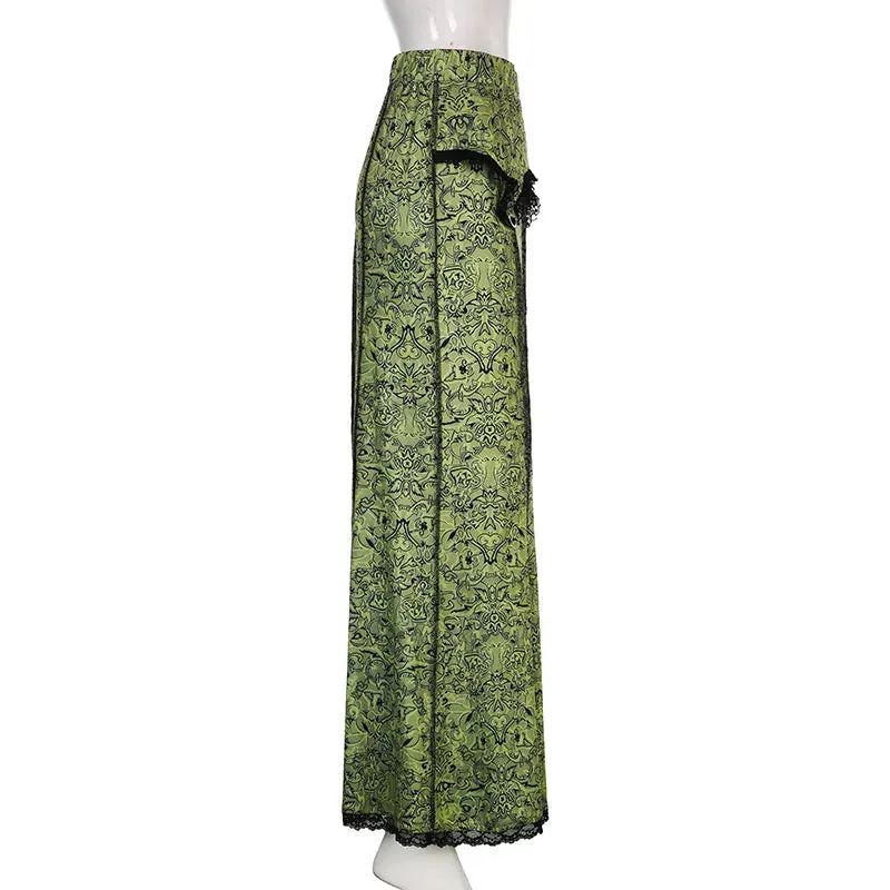 TEEK - Vintage Green Trumpet Long Skirt