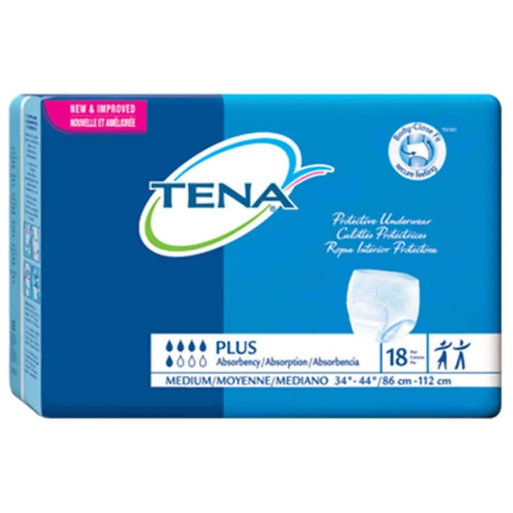 TENA Plus Adult Heavy Absorbent Disposable Underwear, Large, Bag of 18