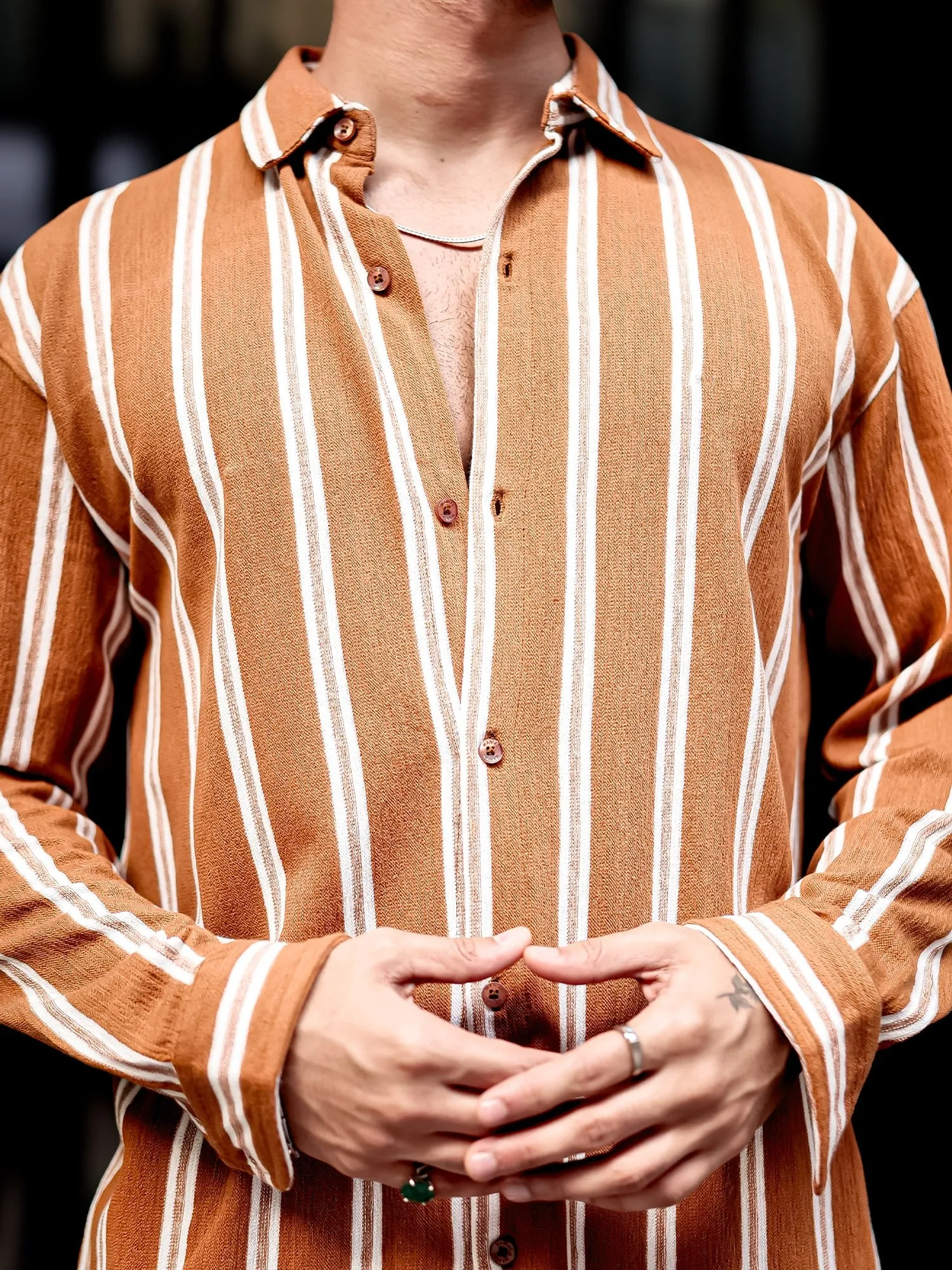 Terry Vertical Stripes Rust Shirt