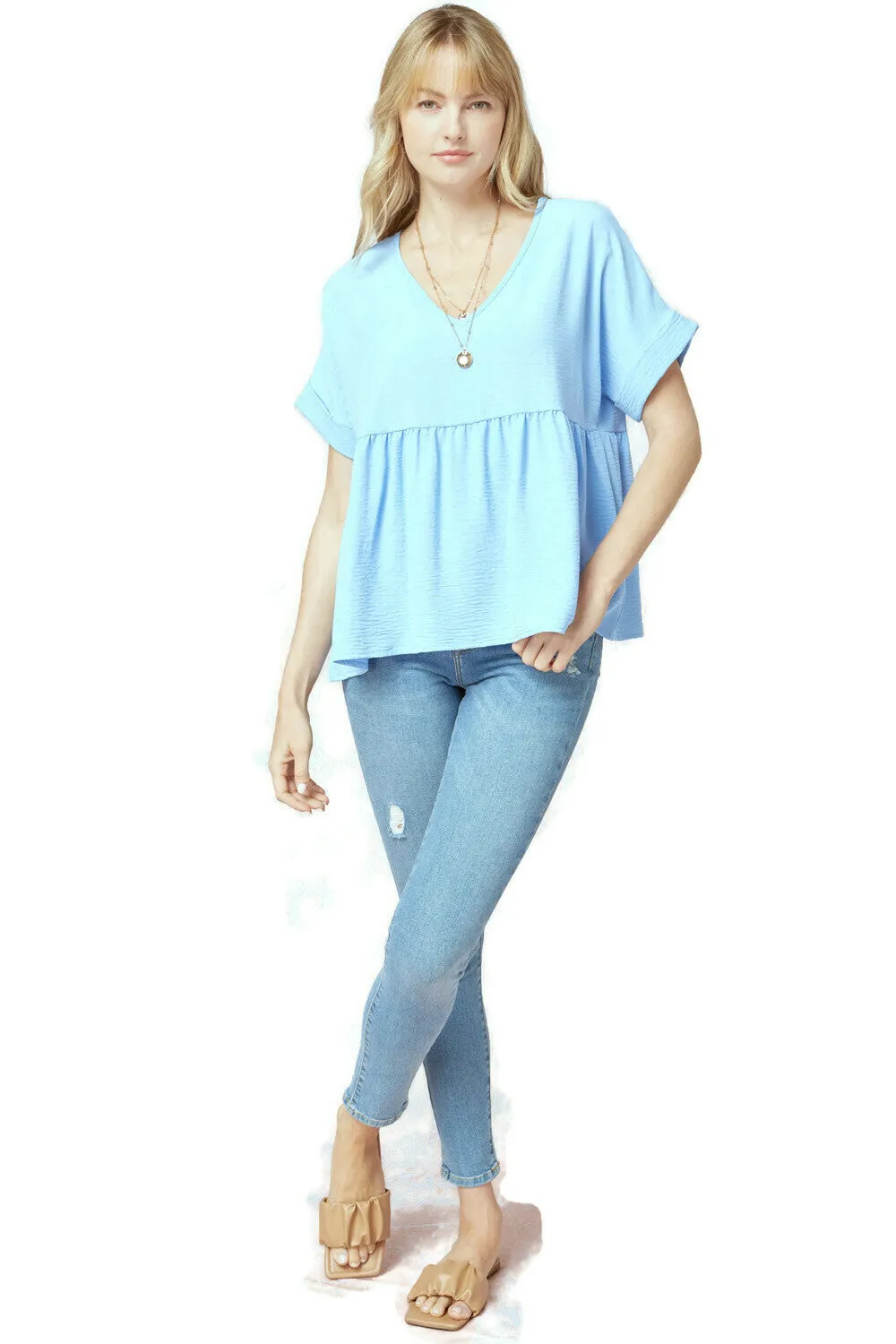 Textured Babydoll Top, Blue