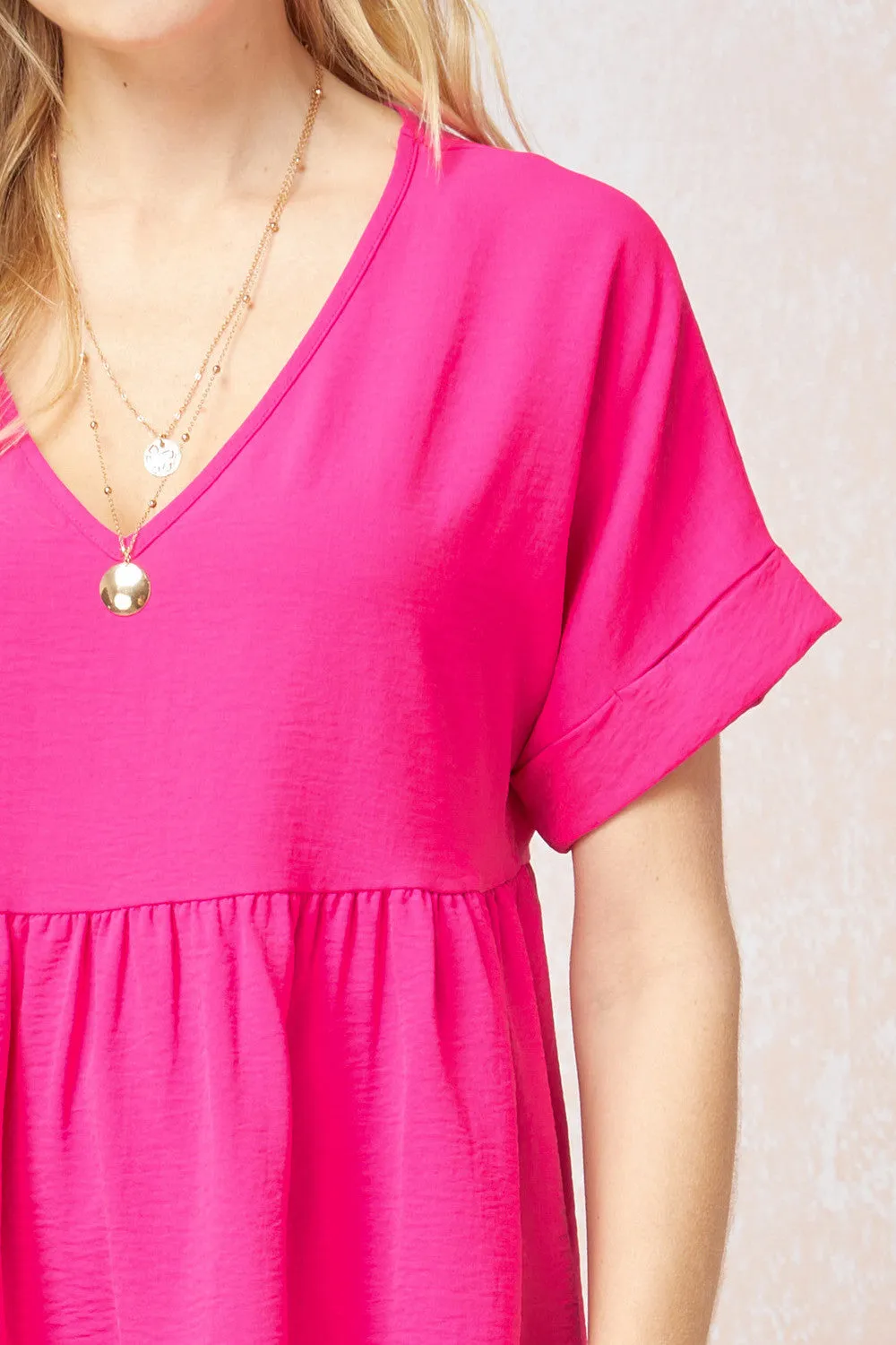 Textured Babydoll Top, Hot Pink