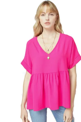 Textured Babydoll Top, Hot Pink