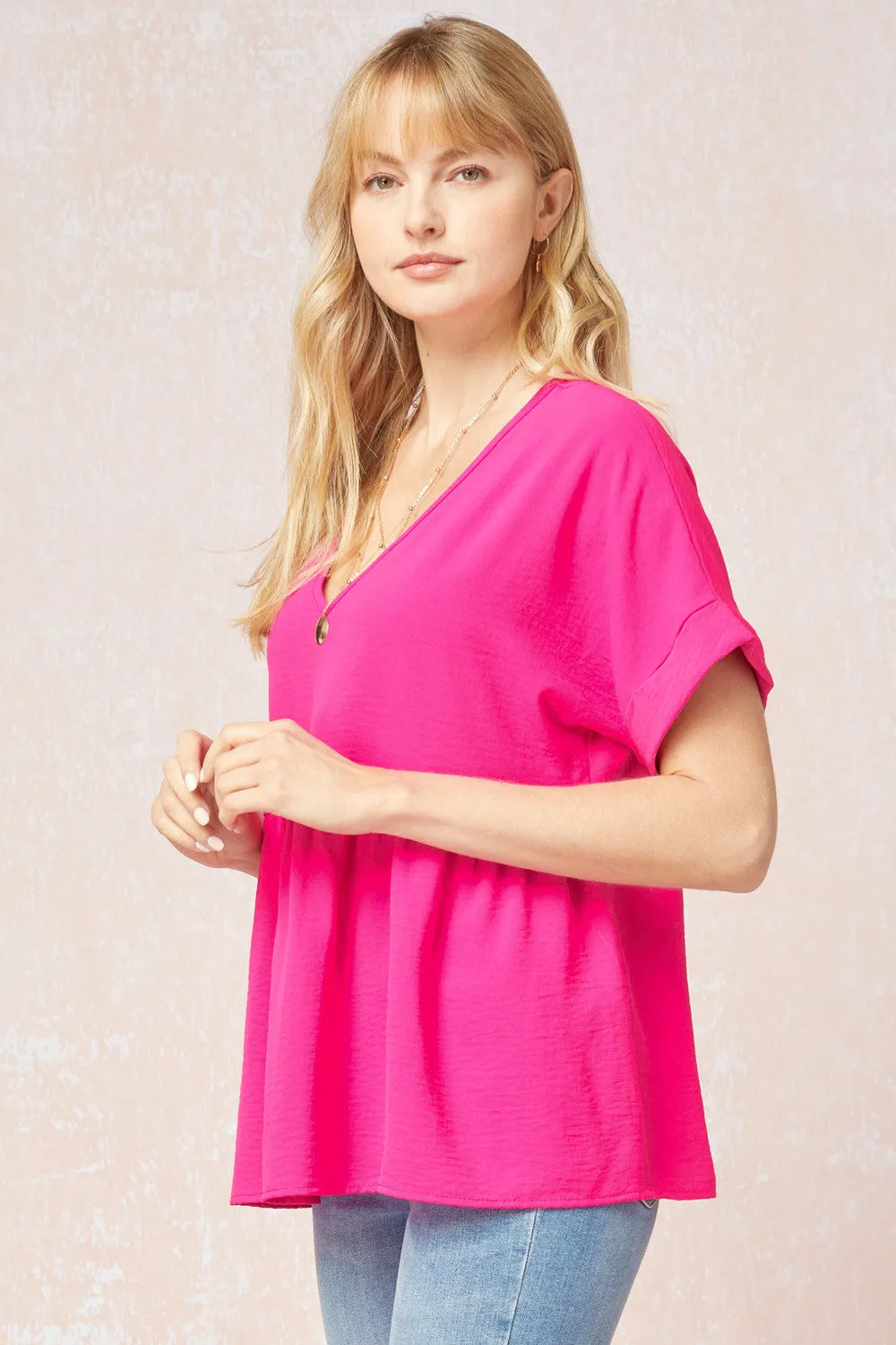 Textured Babydoll Top, Hot Pink