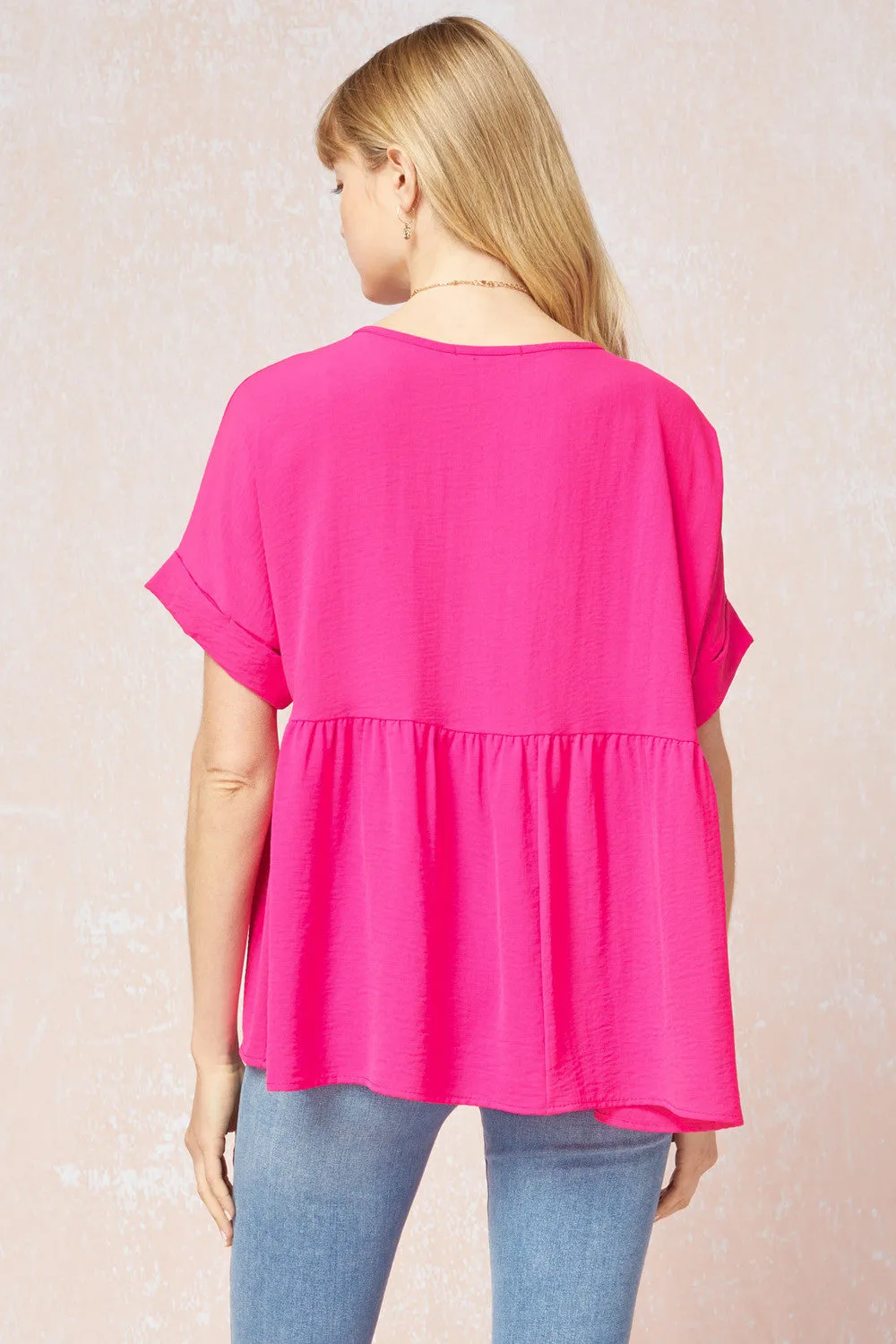 Textured Babydoll Top, Hot Pink