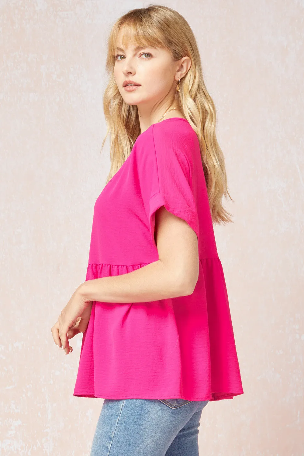 Textured Babydoll Top, Hot Pink