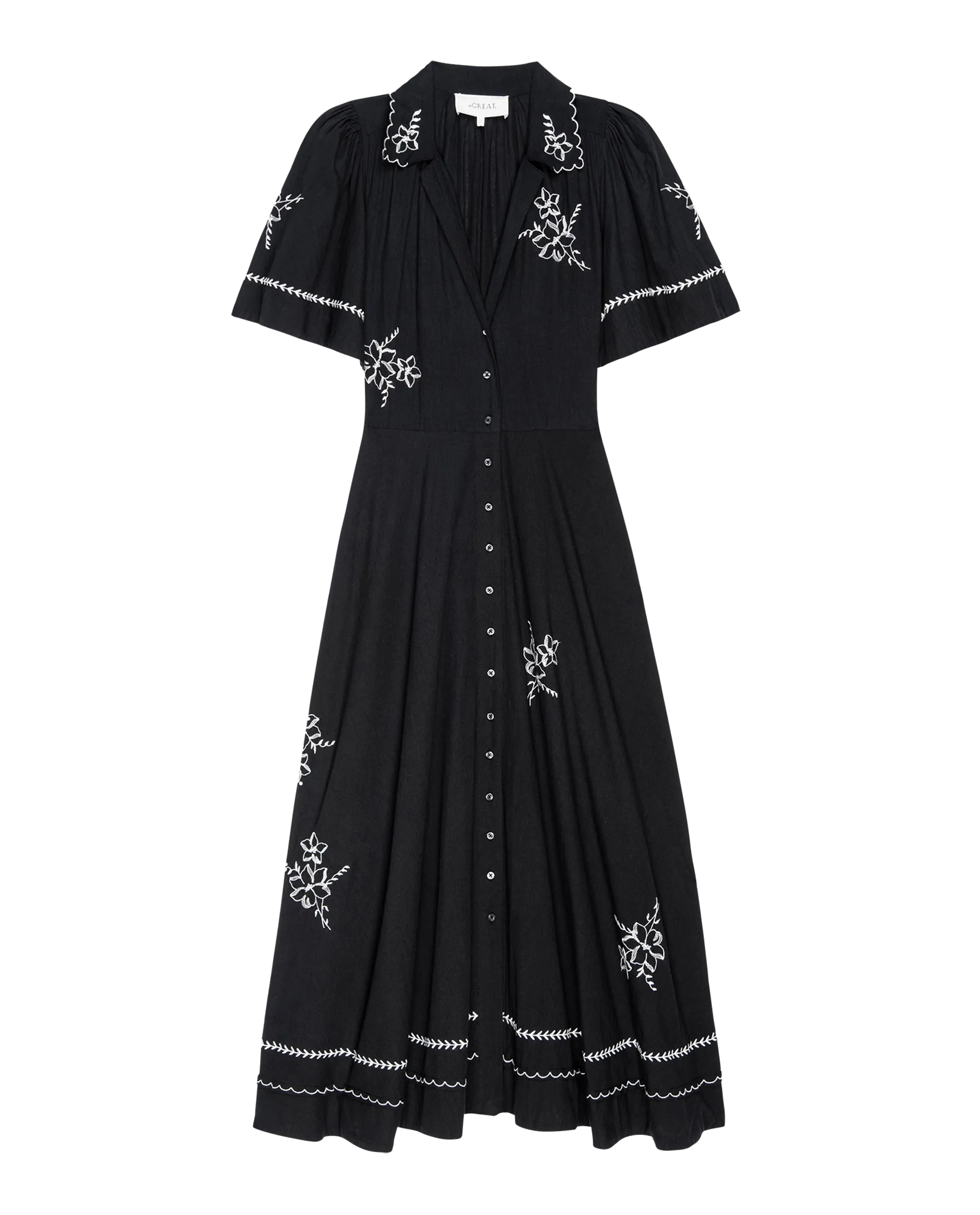 The Bridge Dress with Hanky Embroidered. -- Black