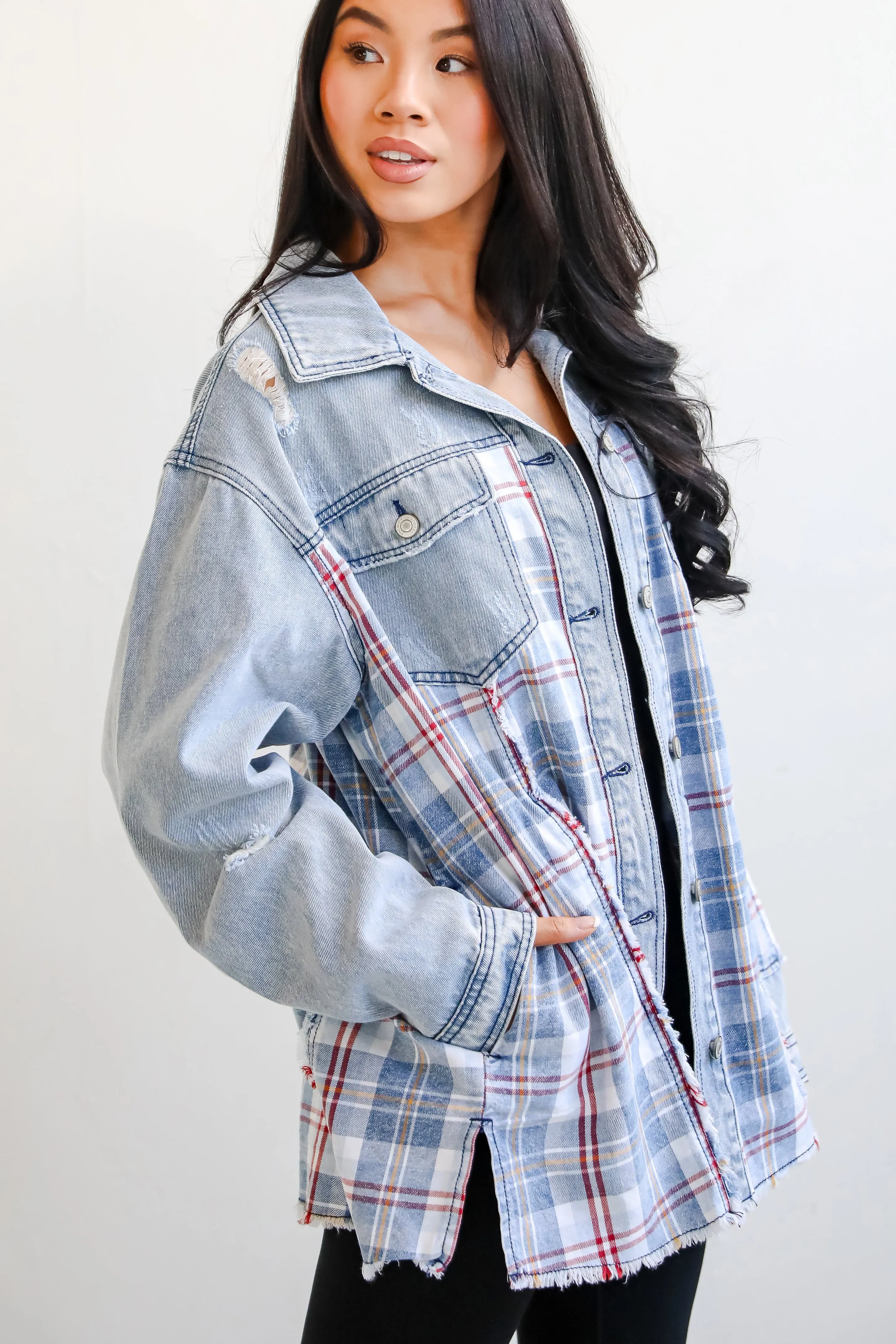 Trendy Personality Plaid Denim Shacket