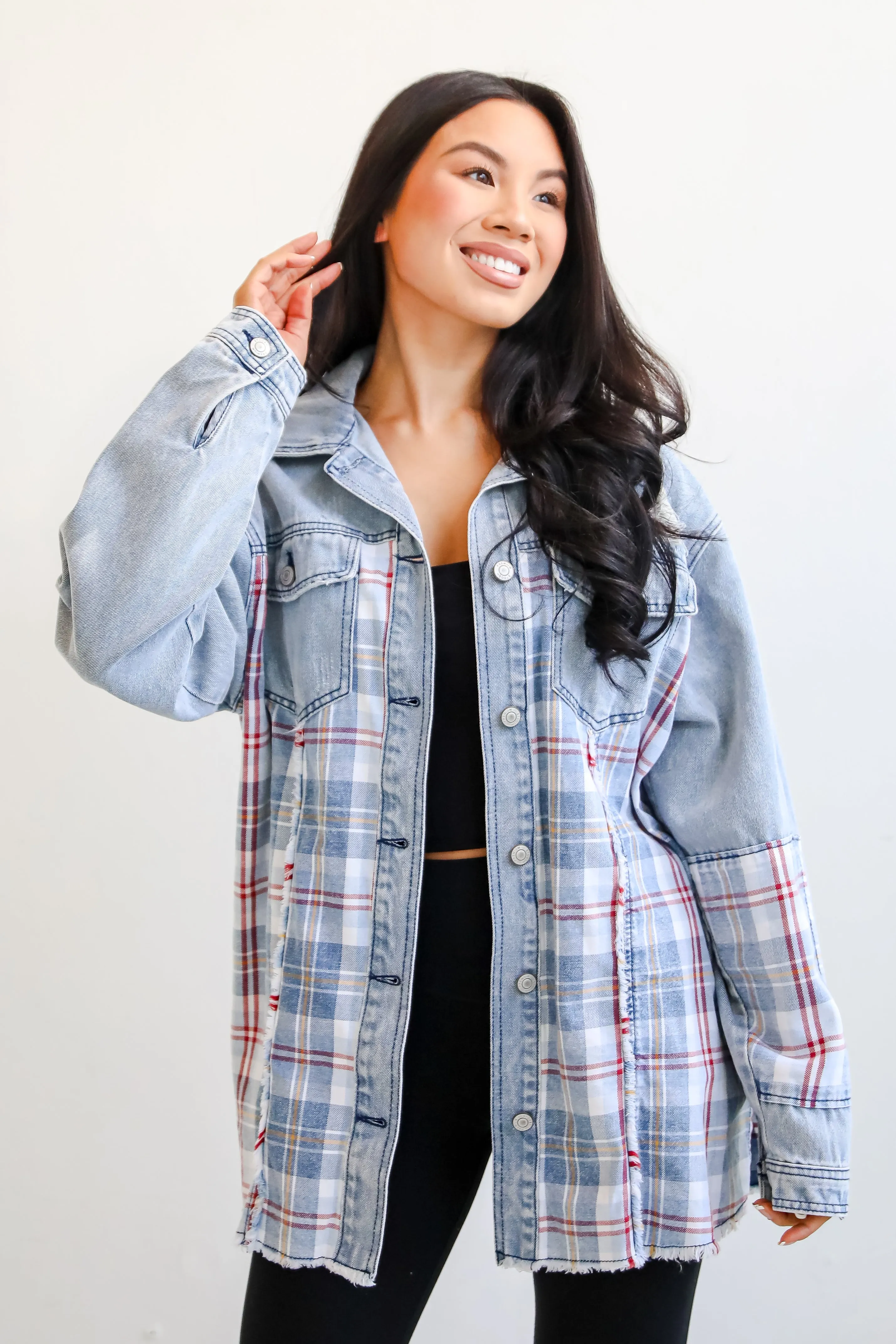 Trendy Personality Plaid Denim Shacket