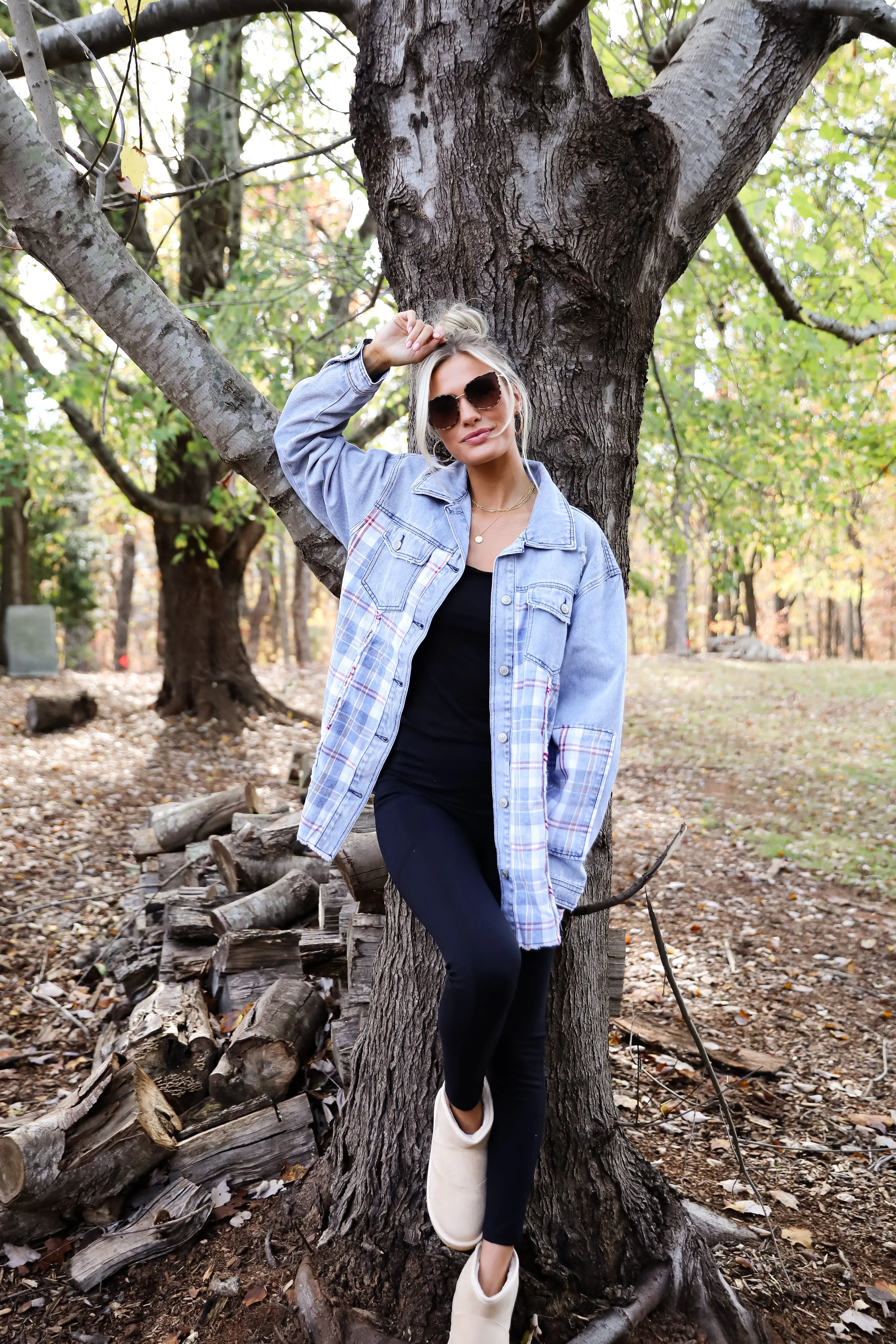 Trendy Personality Plaid Denim Shacket