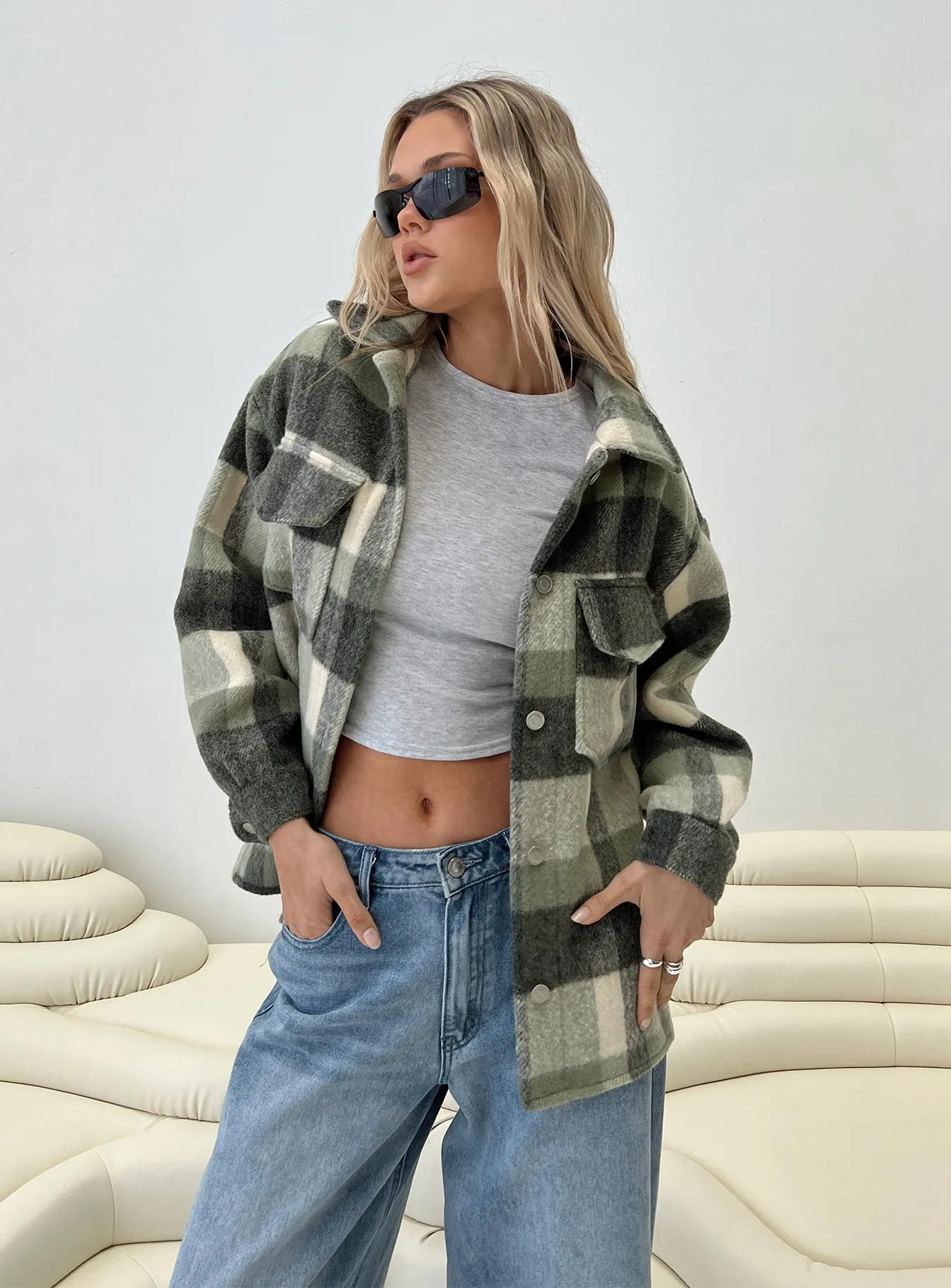 Veera Plaid Shacket Sage