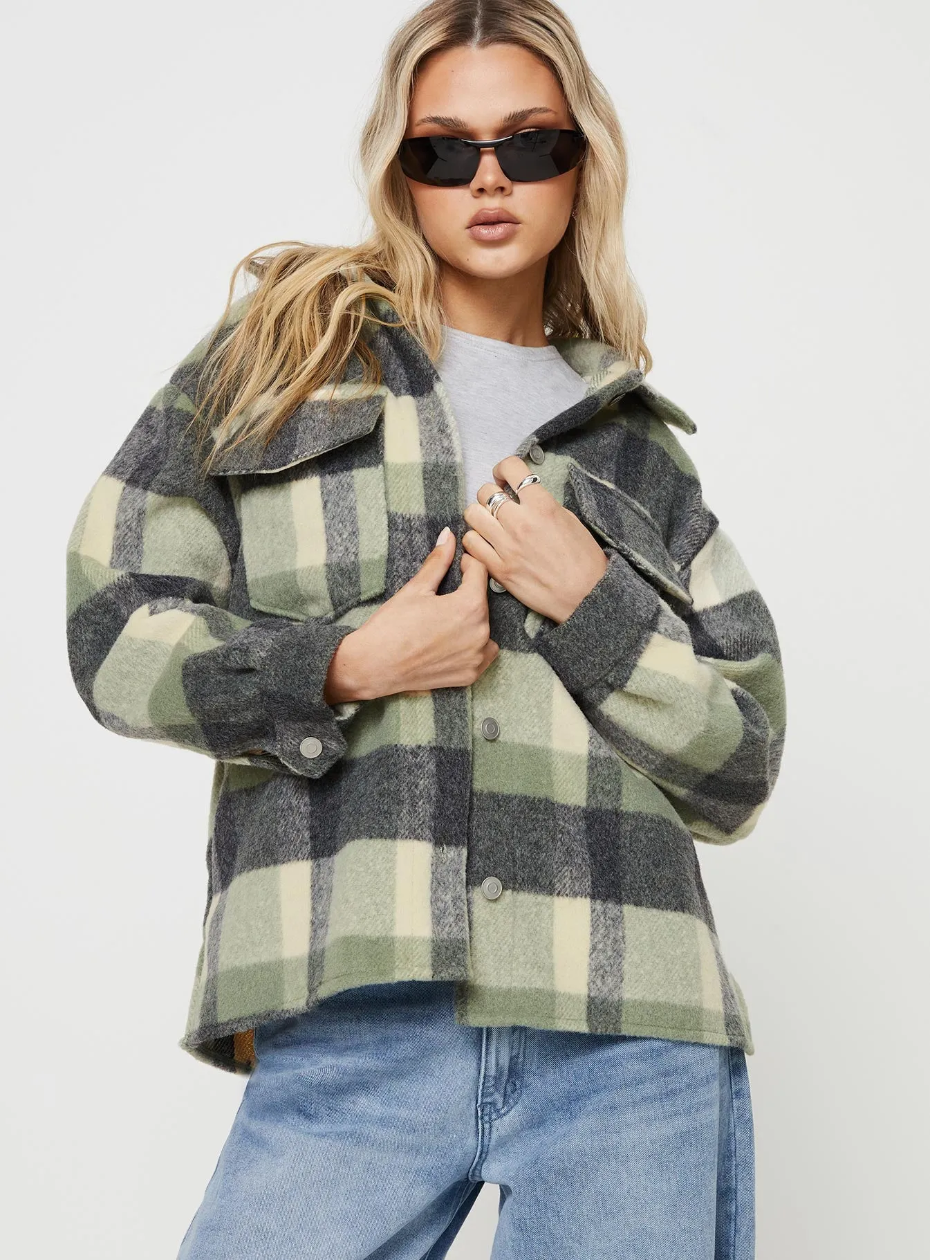 Veera Plaid Shacket Sage