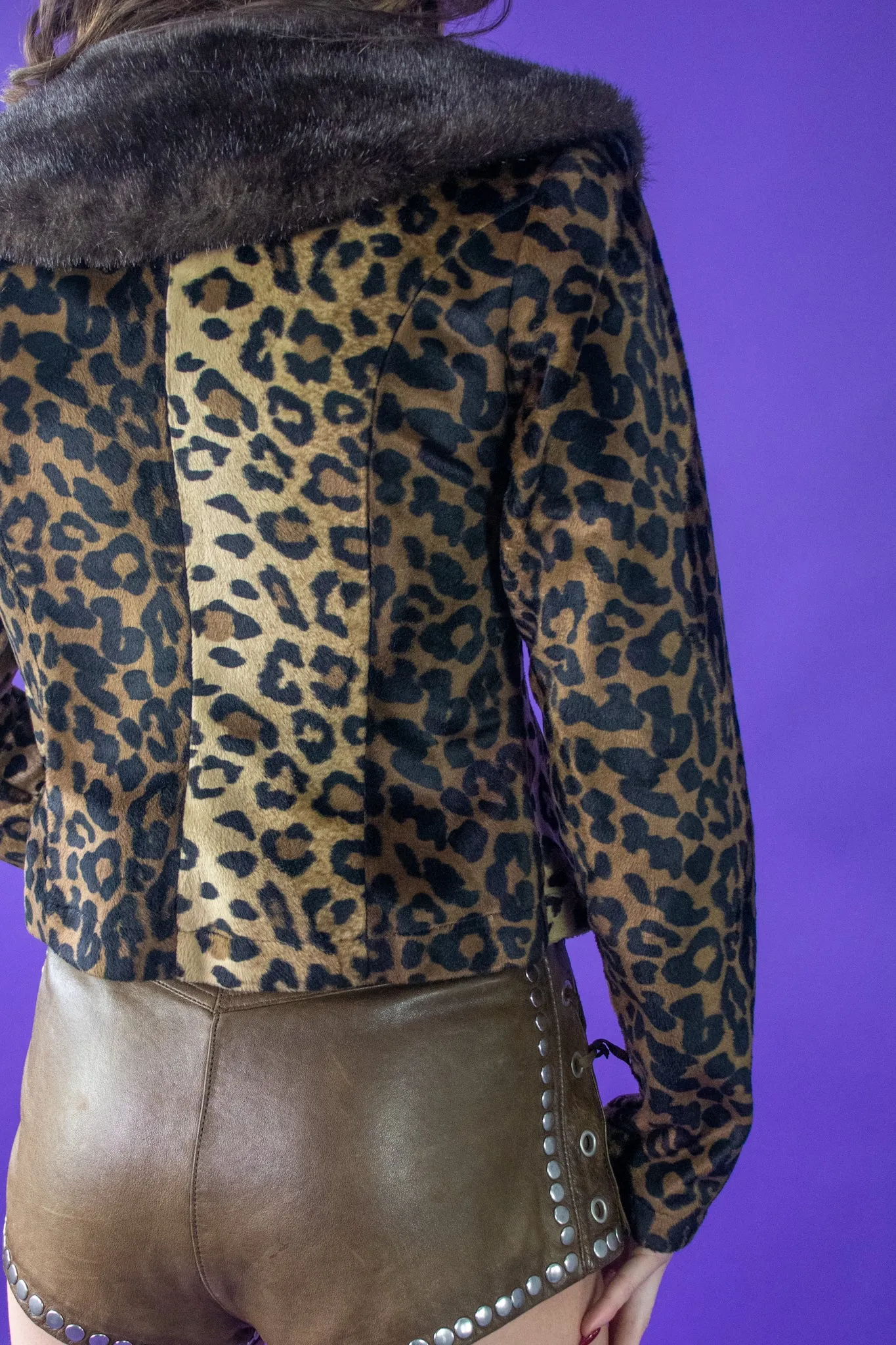 Velvet Leopard Print Cropped Jacket