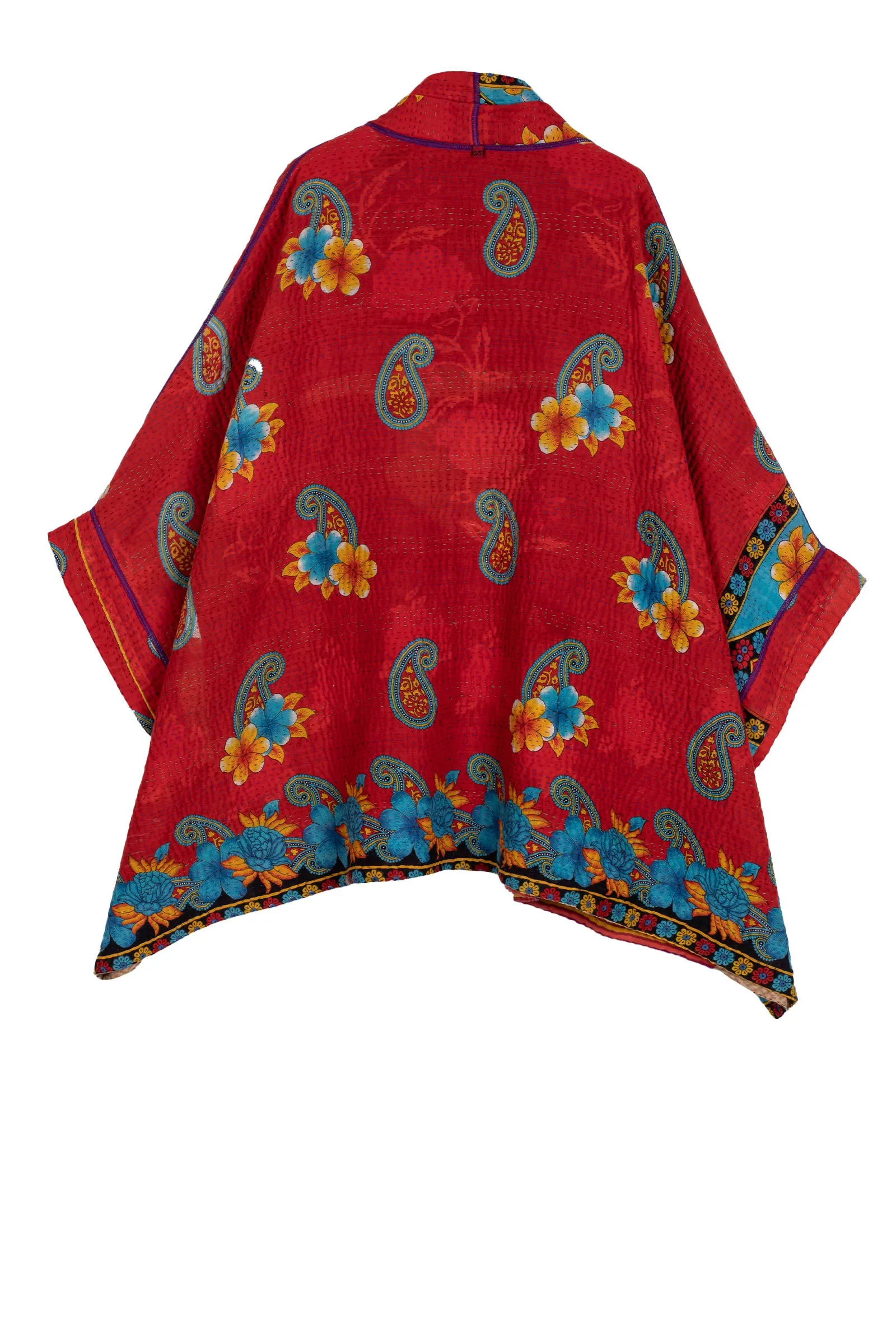 VINTAGE COTTON KANTHA DOUBLE COLLAR PONCHO - cv4323-0026a -