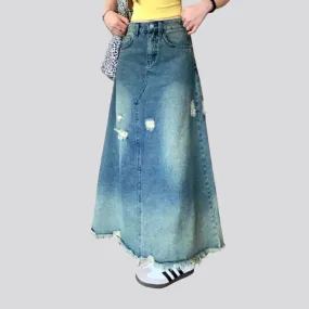 Vintage distressed jean skirt for women