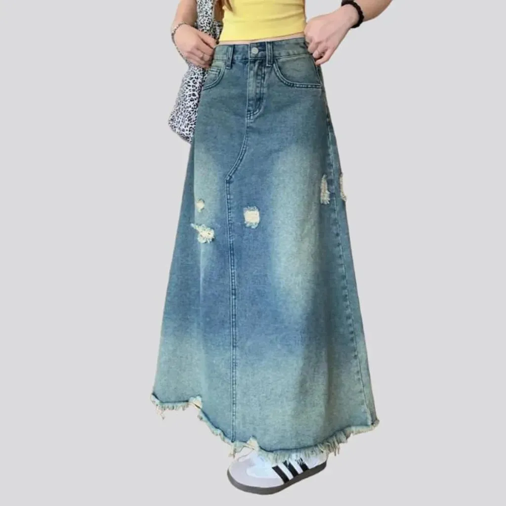 Vintage distressed jean skirt for women