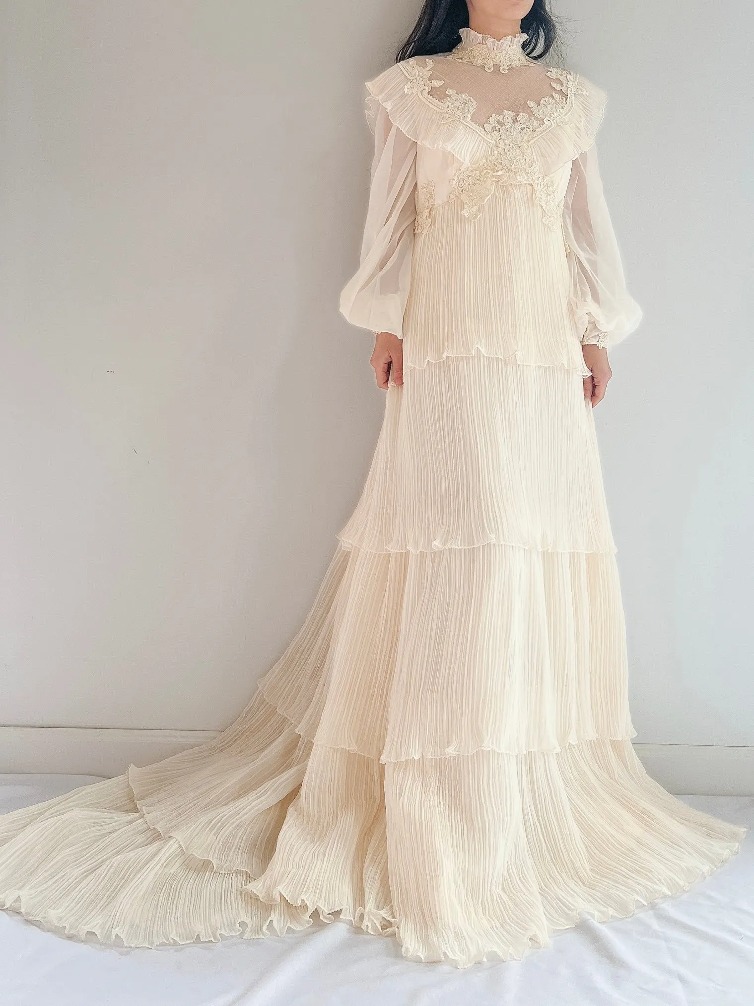 Vintage Pleated Chiffon Gown - M